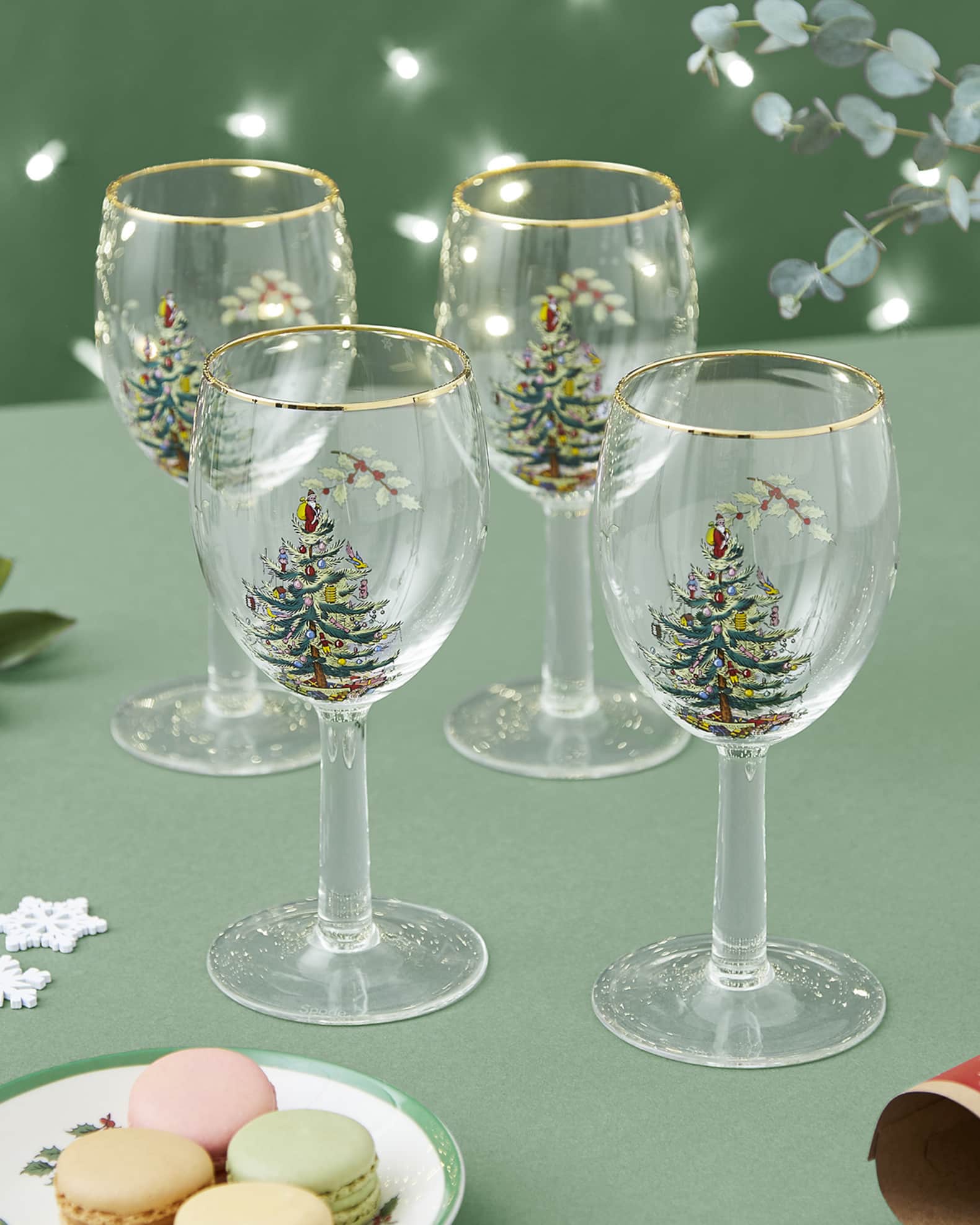 Spode Christmas Tree Set of 4 Stemless Wine Glasses