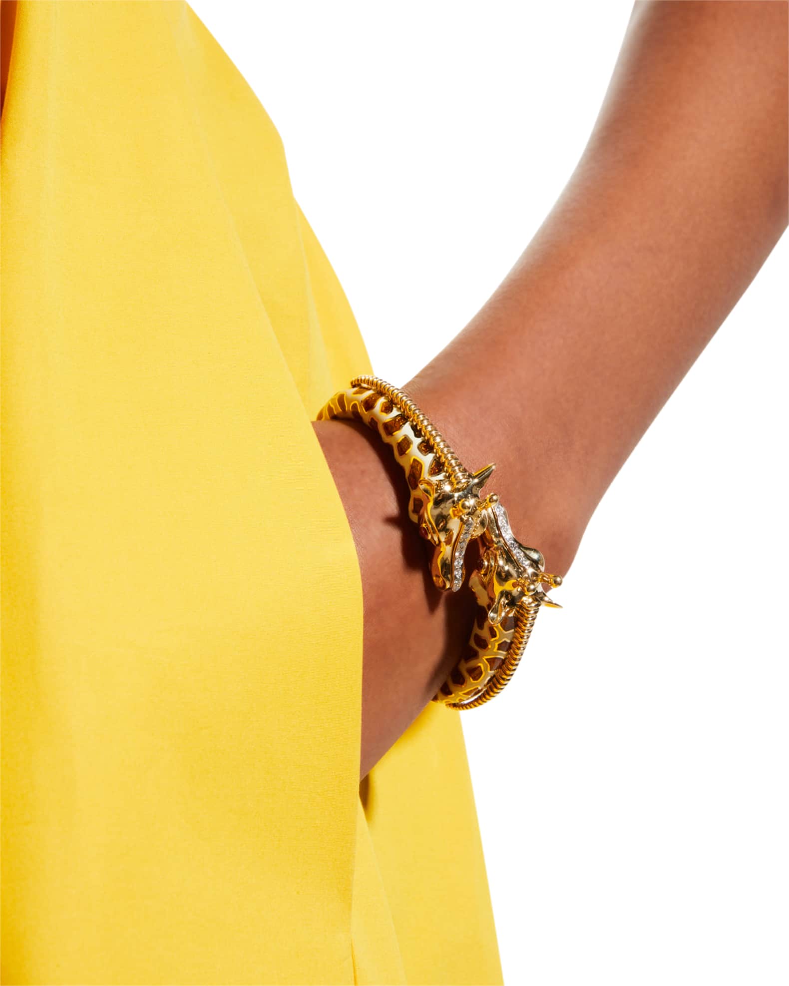 Yellow Gold Baby Giraffe Cabochon Ruby and Diamond Bracelet 1
