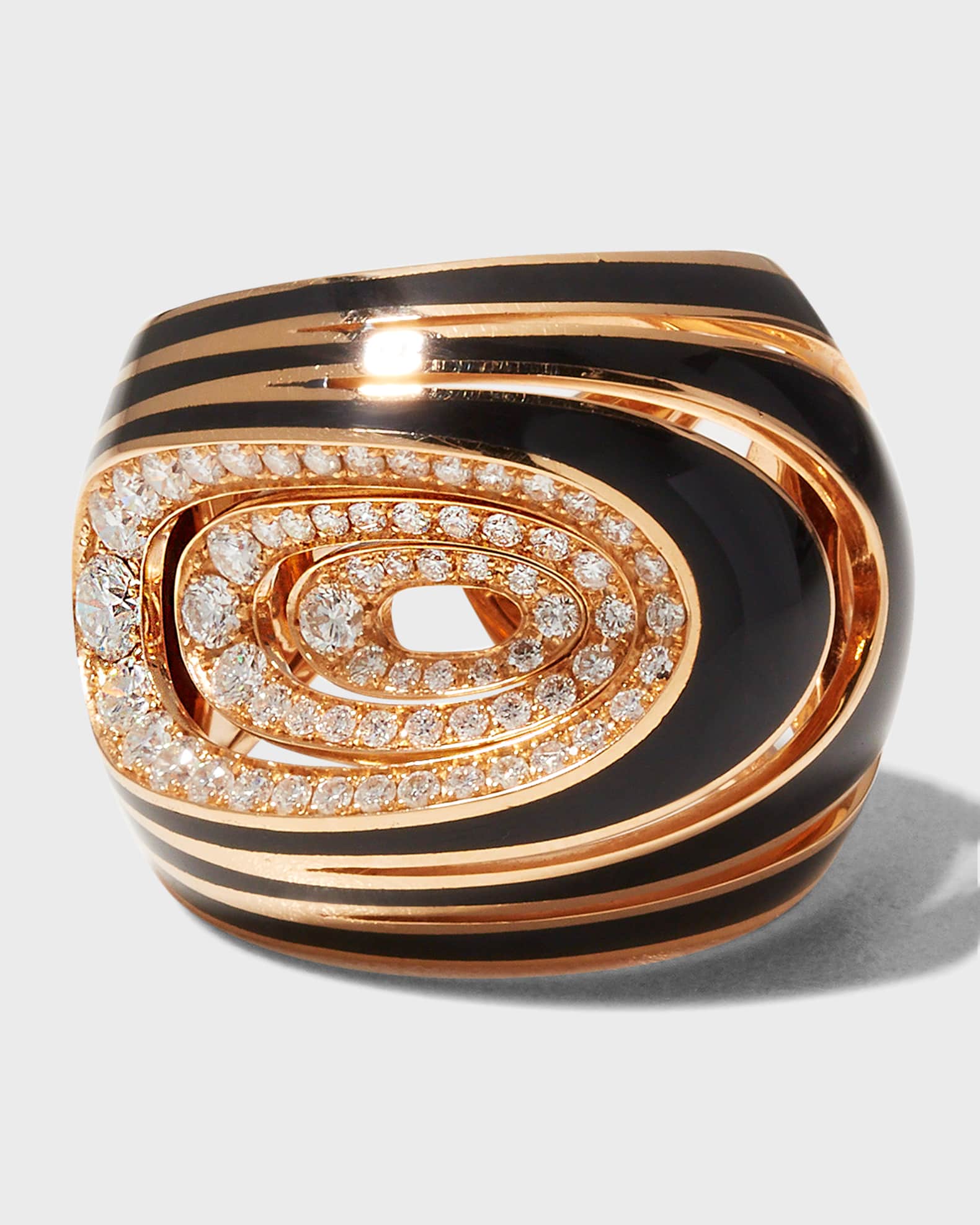 Rose Gold Black Ceramic and Diamond Ring, Size 6.5 0