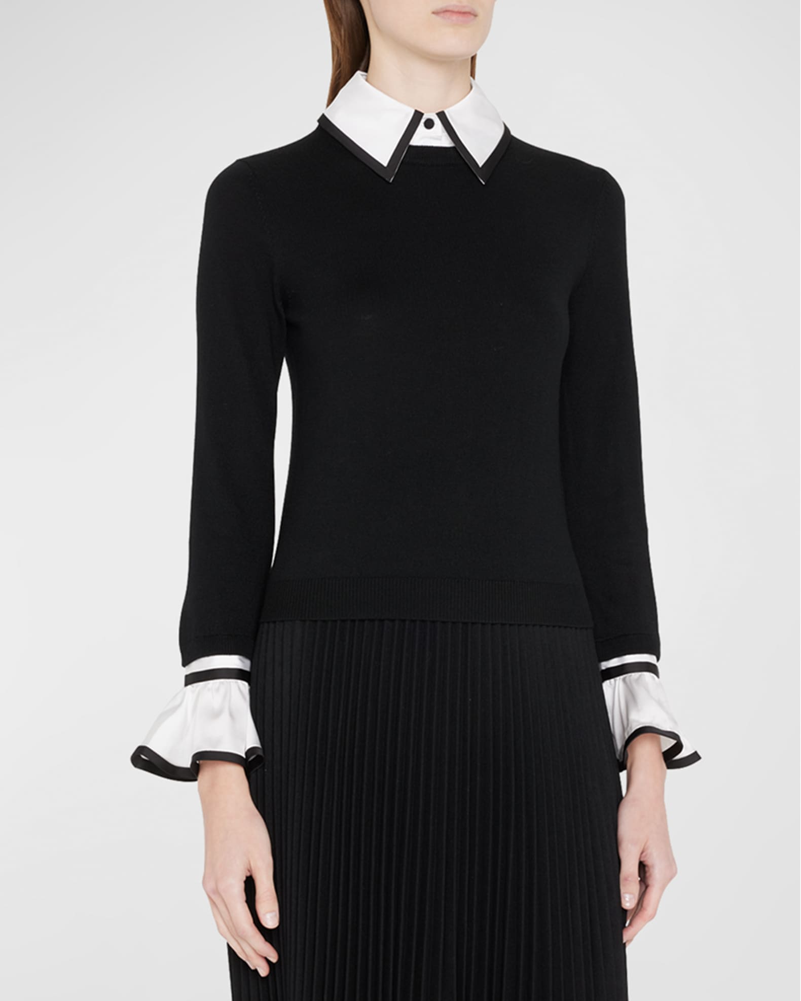 Alice + Olivia Justina Woven Combo Long-Sleeve Pullover