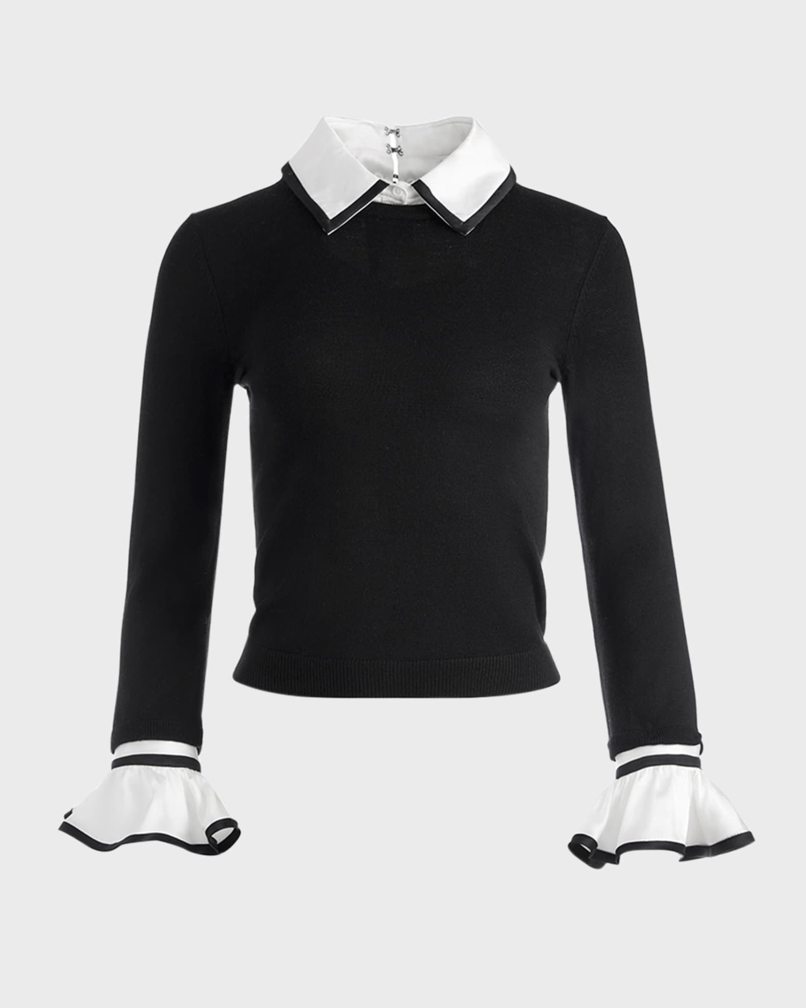 Alice + Olivia Justina Woven Combo Long-Sleeve Pullover