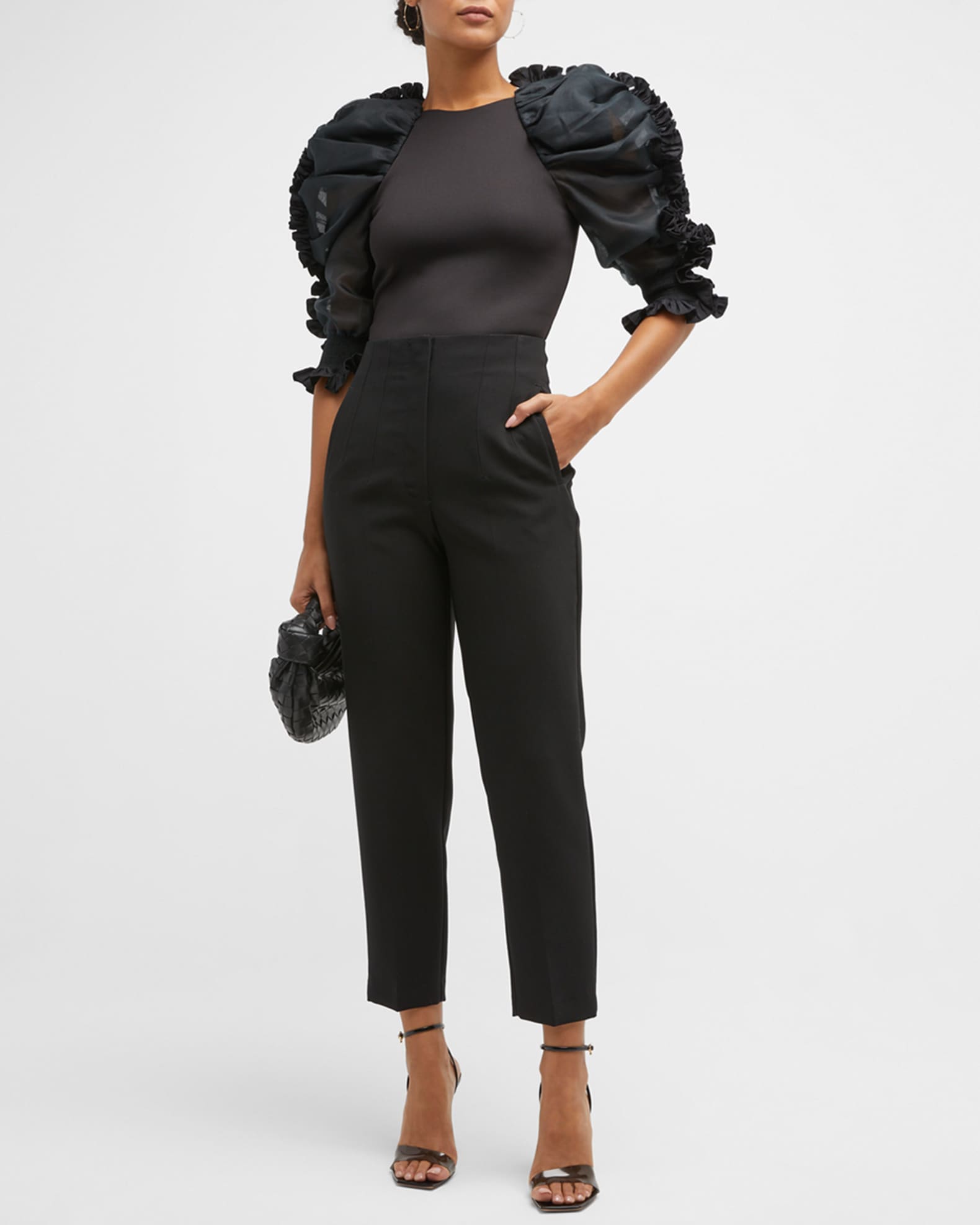 Alice + Olivia Ollie Pleated Sleeve Crop Top Neiman Marcus