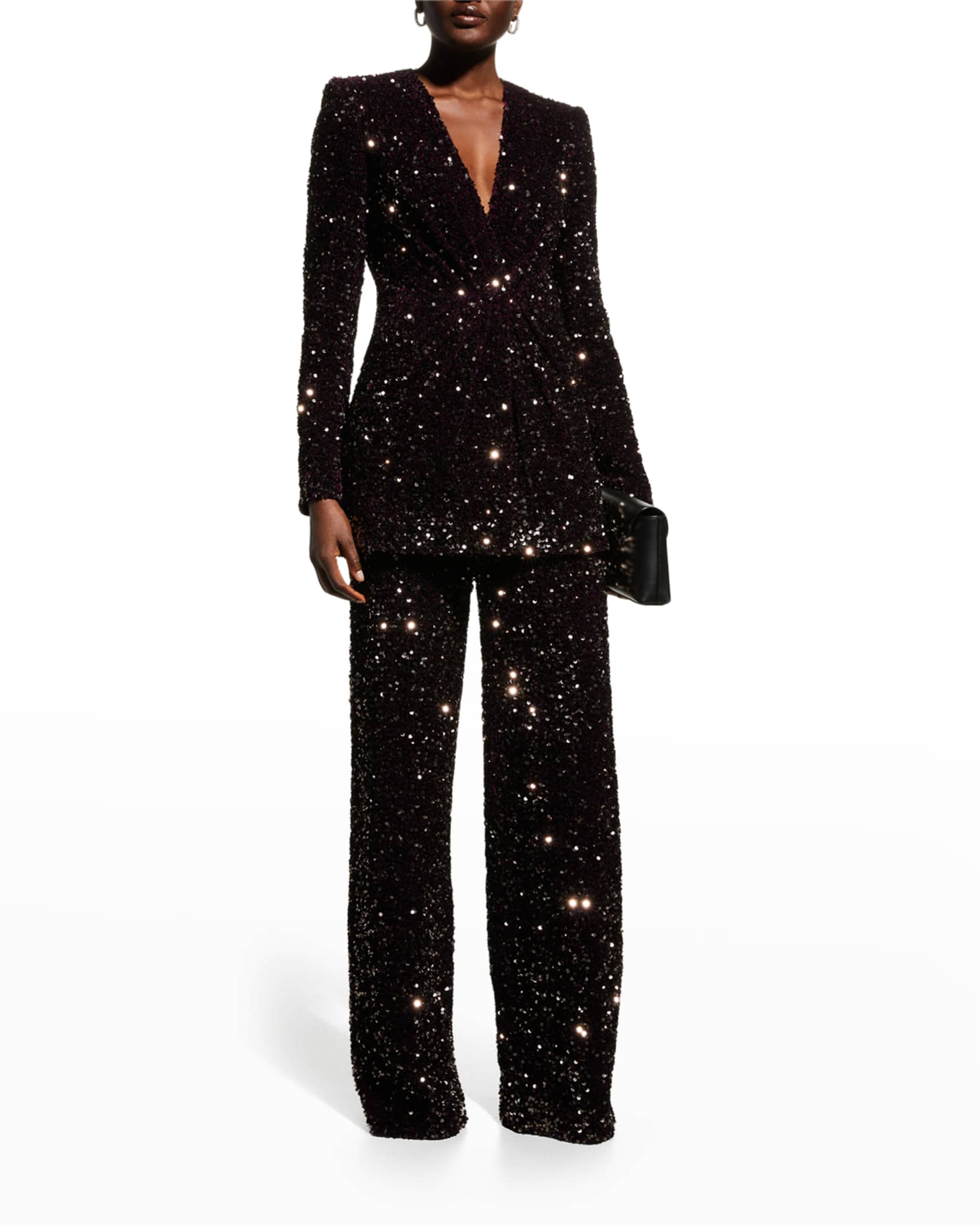 Badgley Mischka Collection SingleButton Sequin Velvet Jacket Neiman
