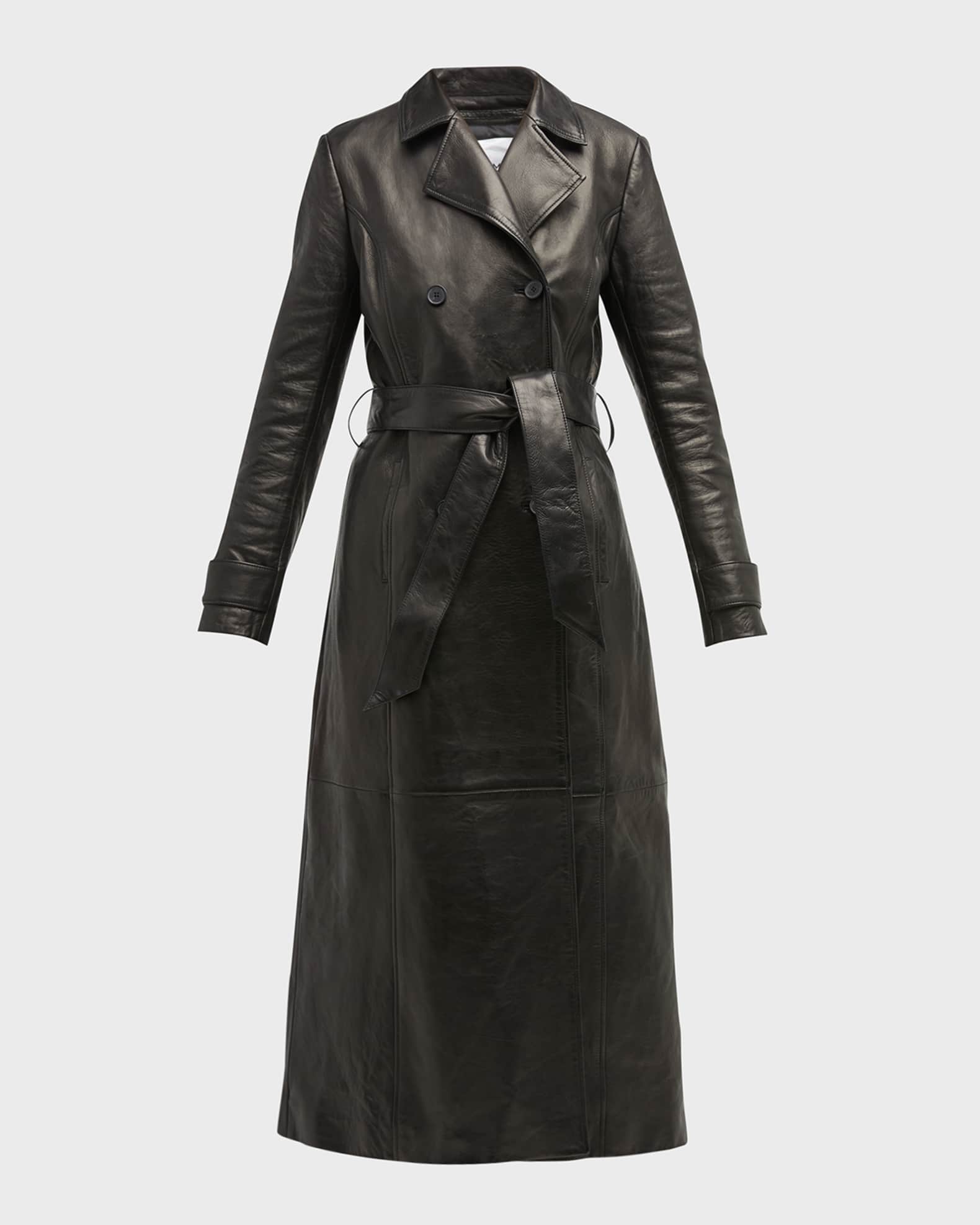 FRAME Belted Leather Trench Coat Neiman Marcus