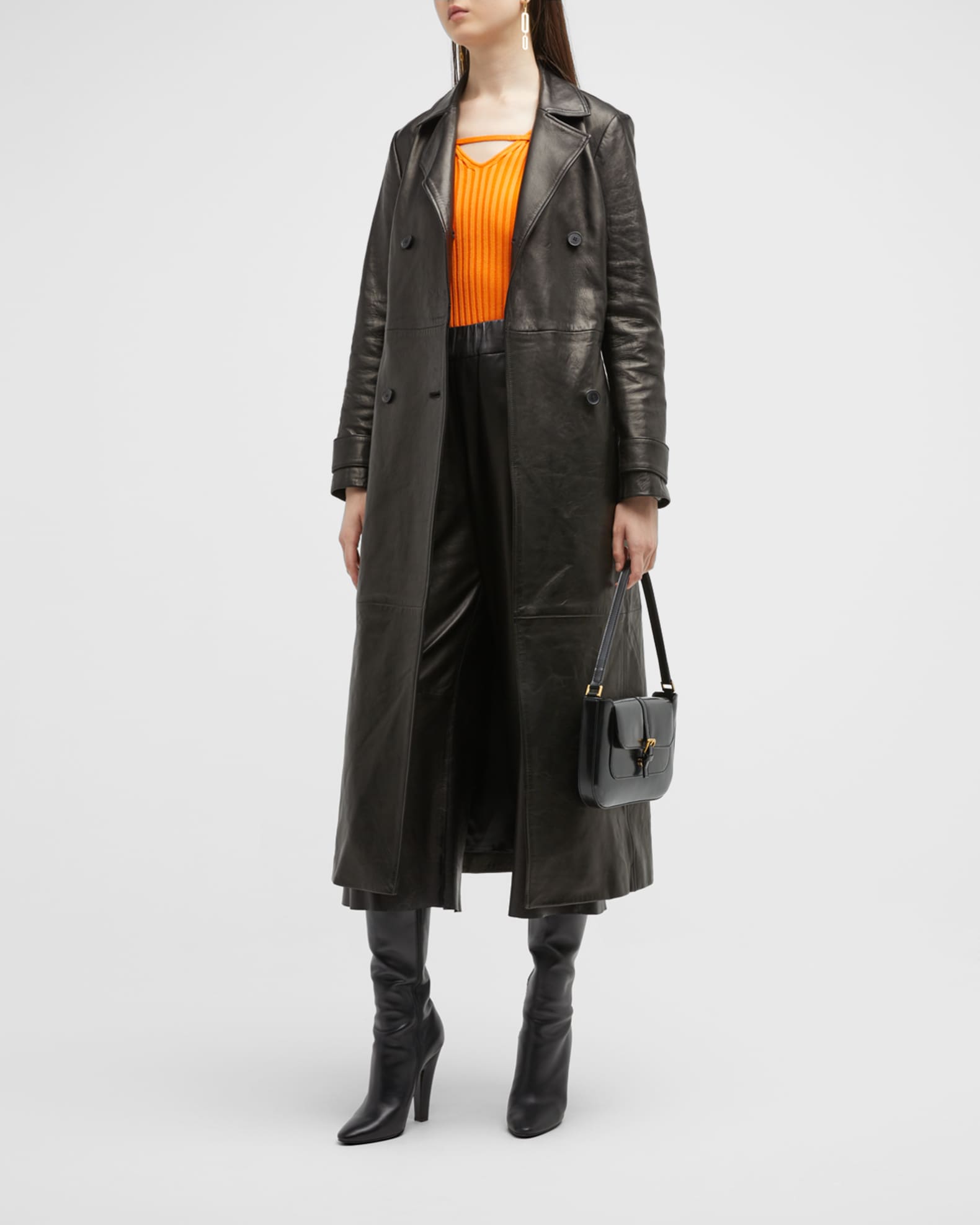 FRAME Belted Leather Trench Coat | Neiman Marcus