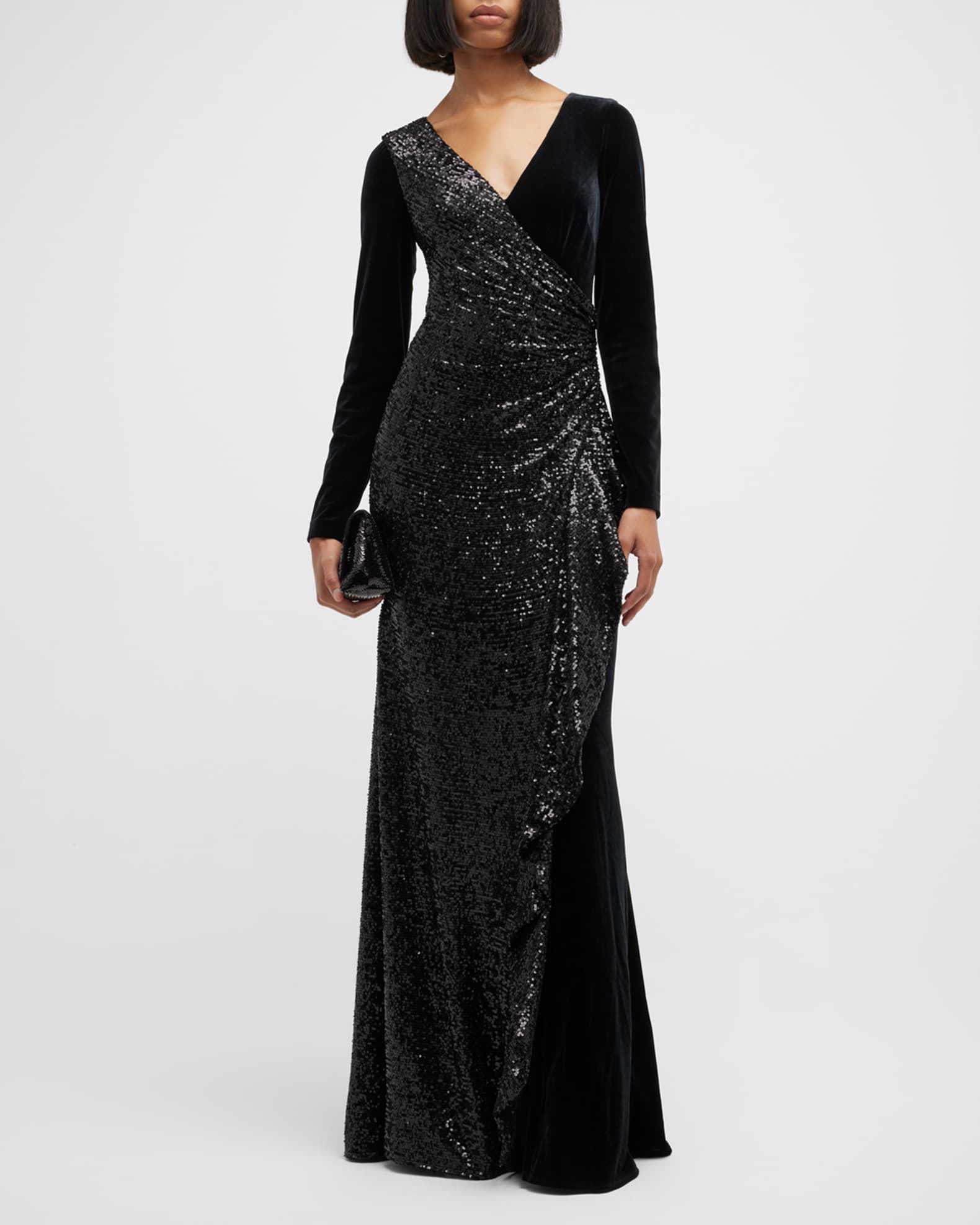 Rickie Freeman for Teri Jon Draped Sequin Velvet Gown Neiman Marcus