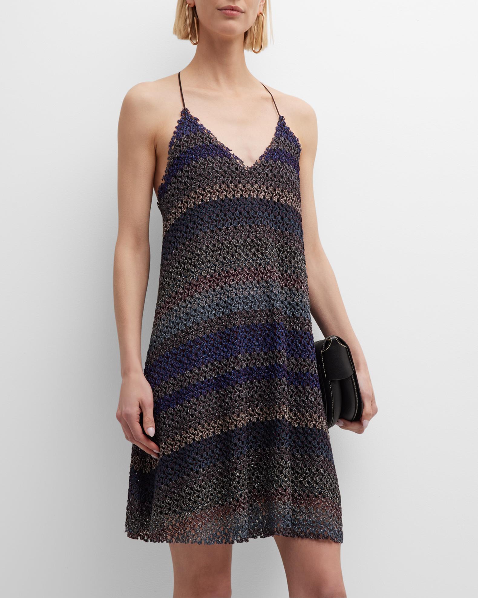 Vertigo Paris Women's Color Block Crochet Knit Mini Dress