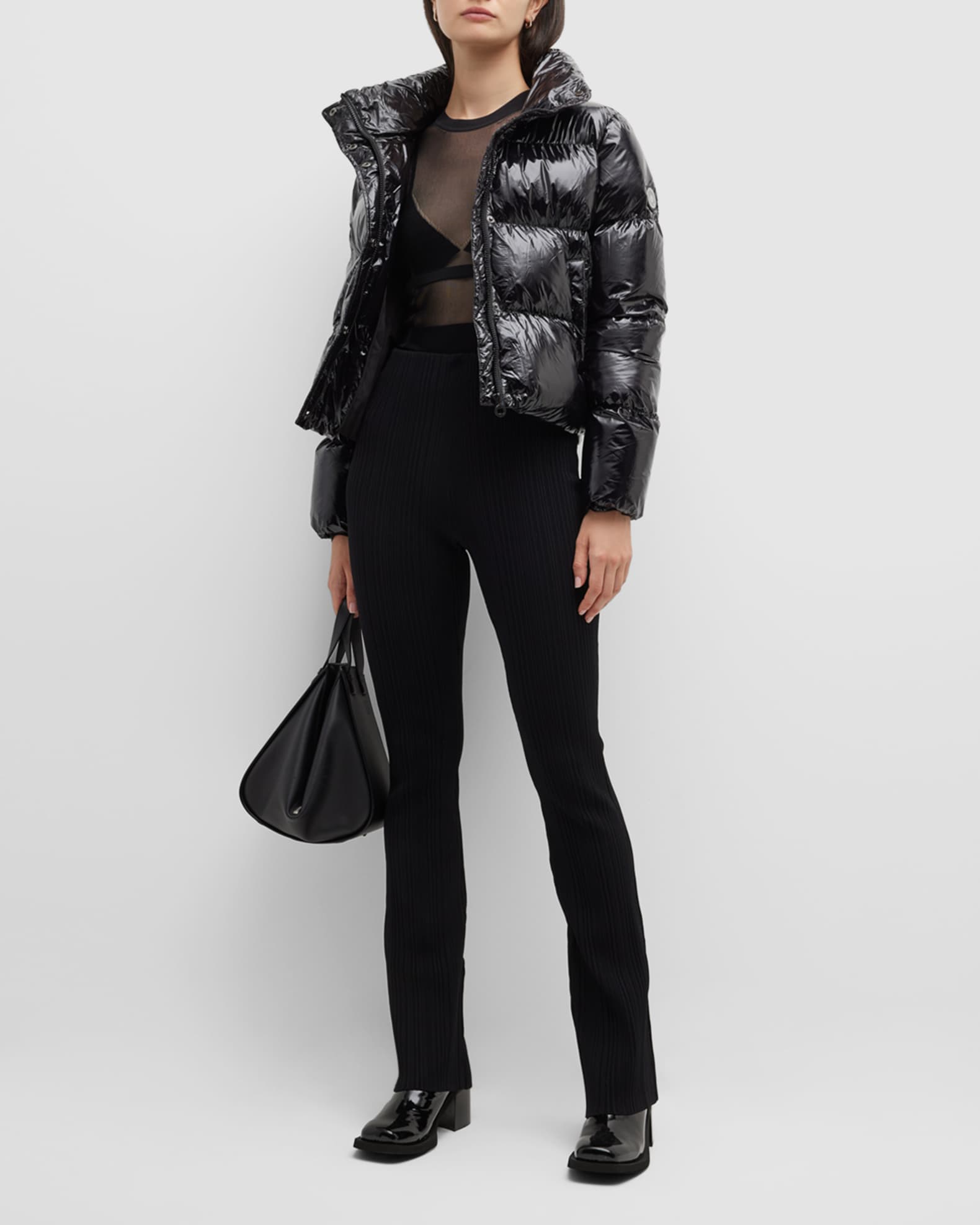 NOIZE Coco Patent Cropped Puffer Jacket | Neiman Marcus