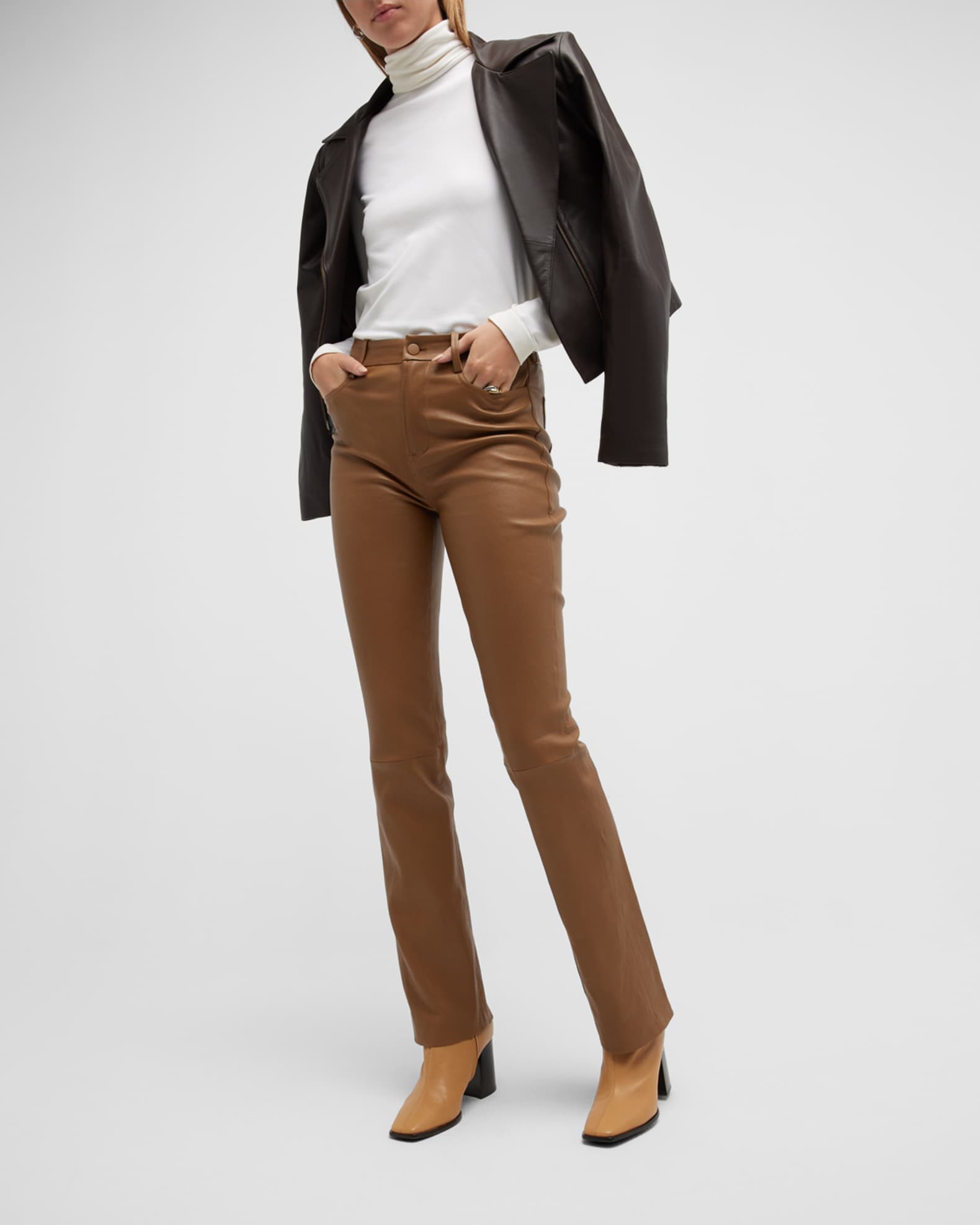 Vince Bootcut Stretch Leather Pants | Neiman Marcus
