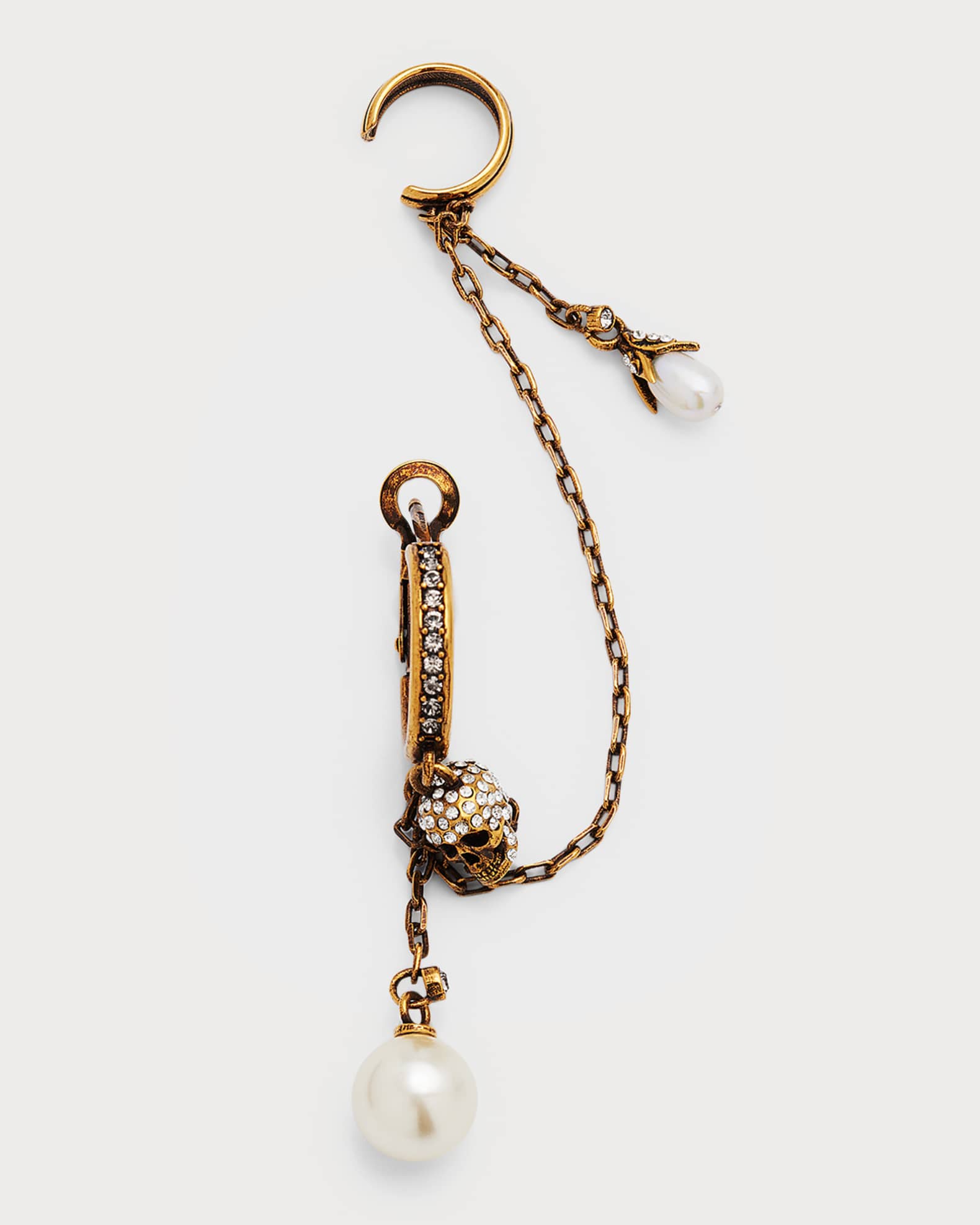 Alexander McQueen Skull and Pearly Huggie Earring with Cuff, Single
