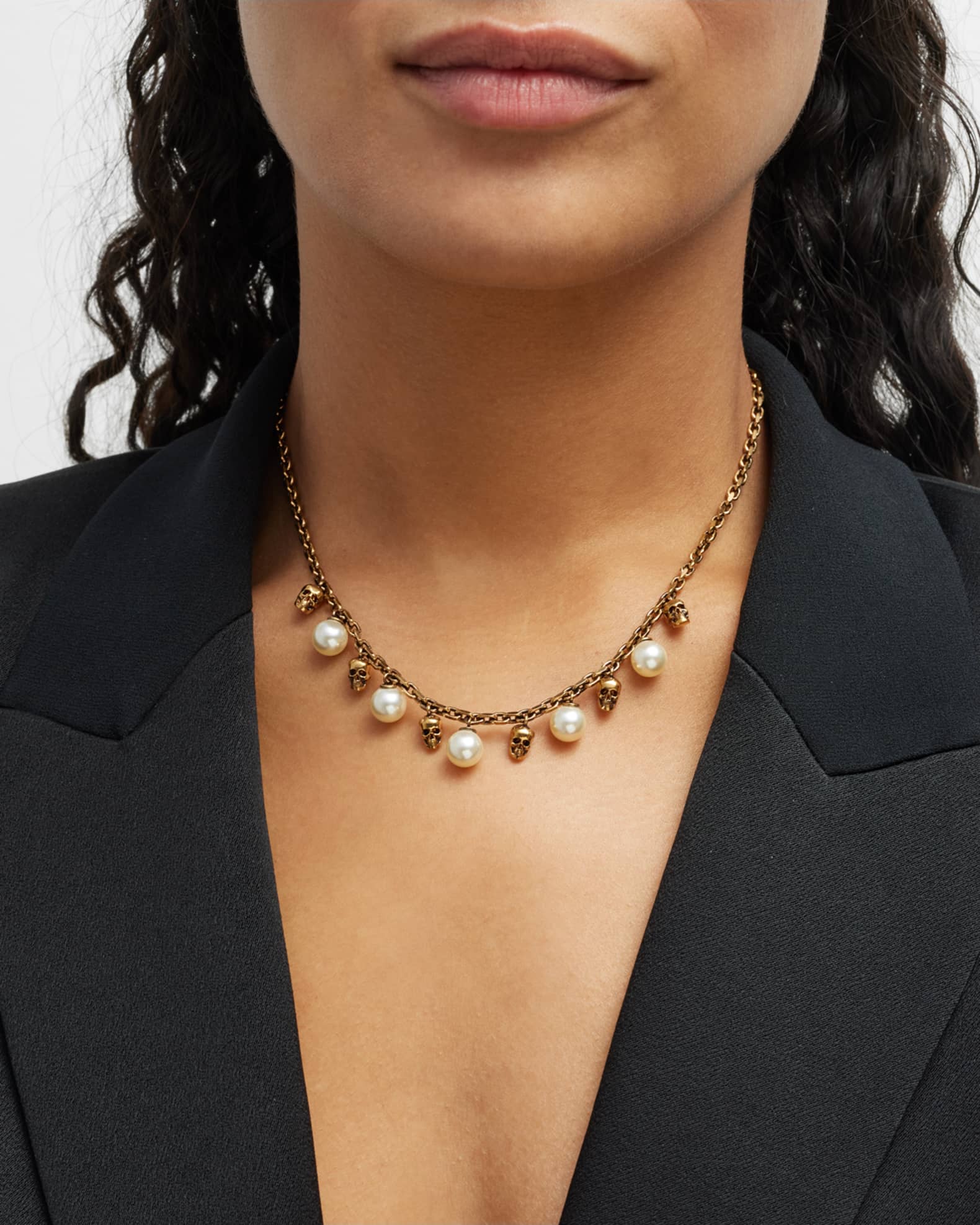 Short Skull and Pearly Charm Necklace 1