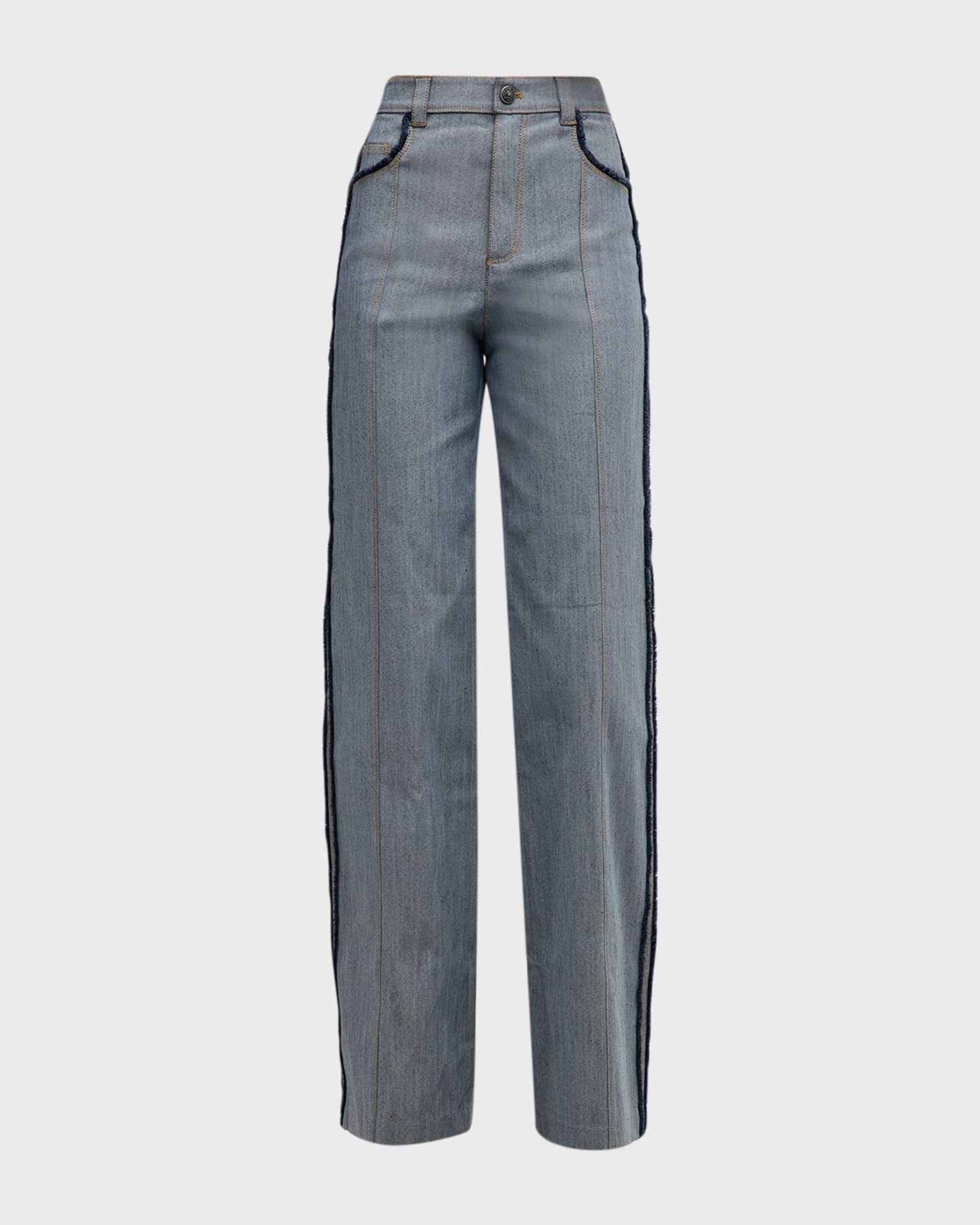 Cinq a Sept Francine Topstitched High-Rise Straight-Leg Pants