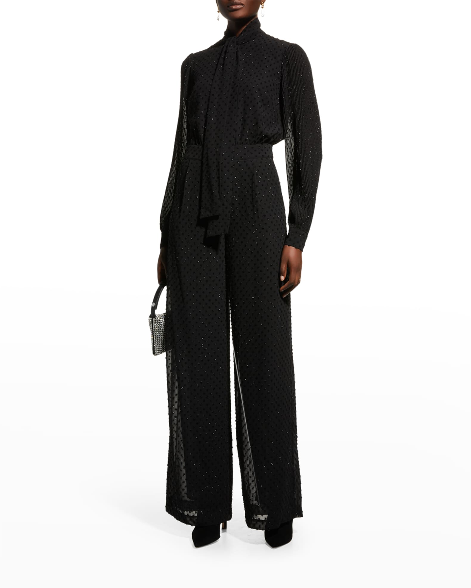 MICHAEL Michael Kors Shiny Dot PleatedSleeve Jumpsuit Neiman Marcus