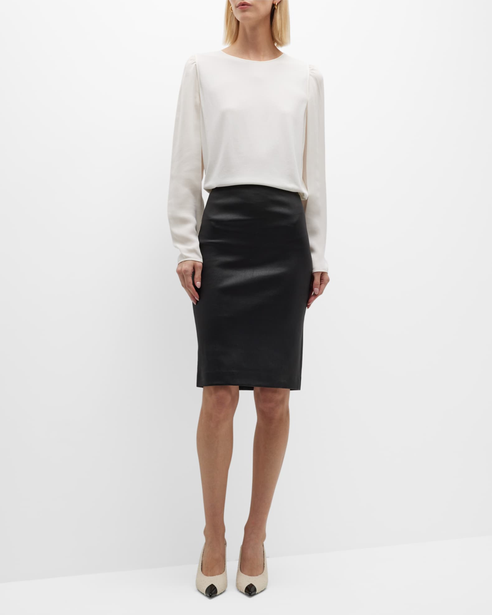 Theory Leather Pencil Skirt | Neiman Marcus