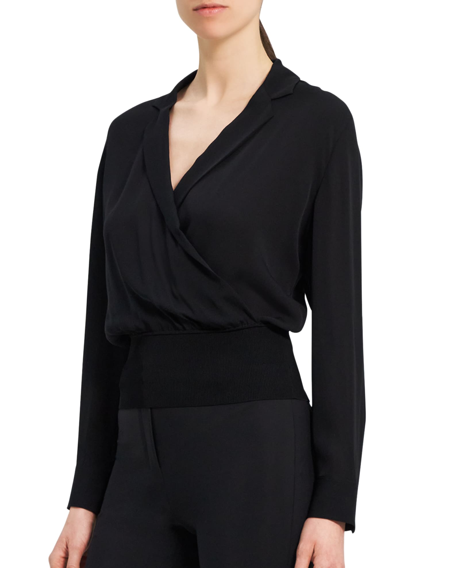 Theory WrapFront LapelCollar Silk Blouse Neiman Marcus