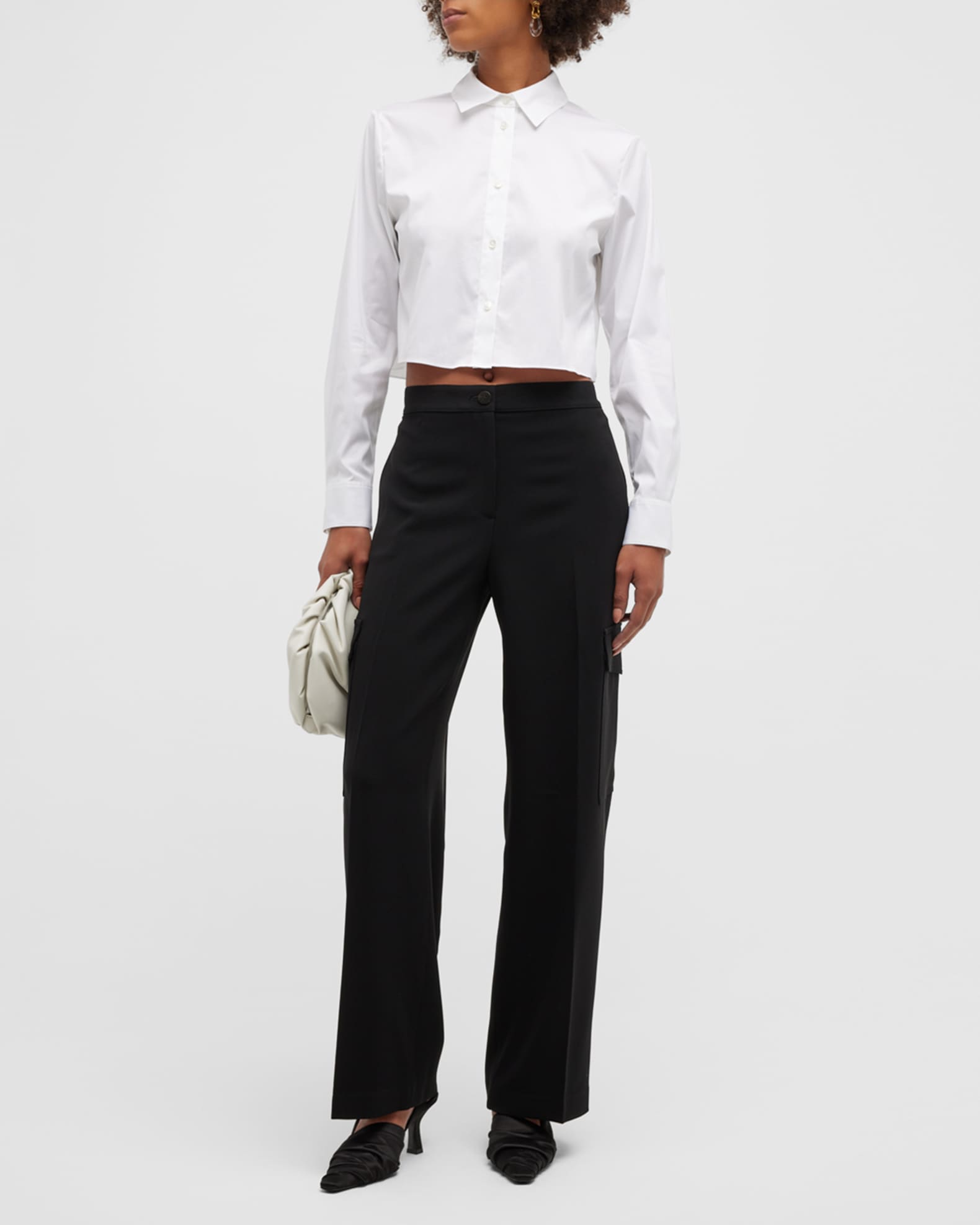 Button-Front Cropped Dress Shirt 1