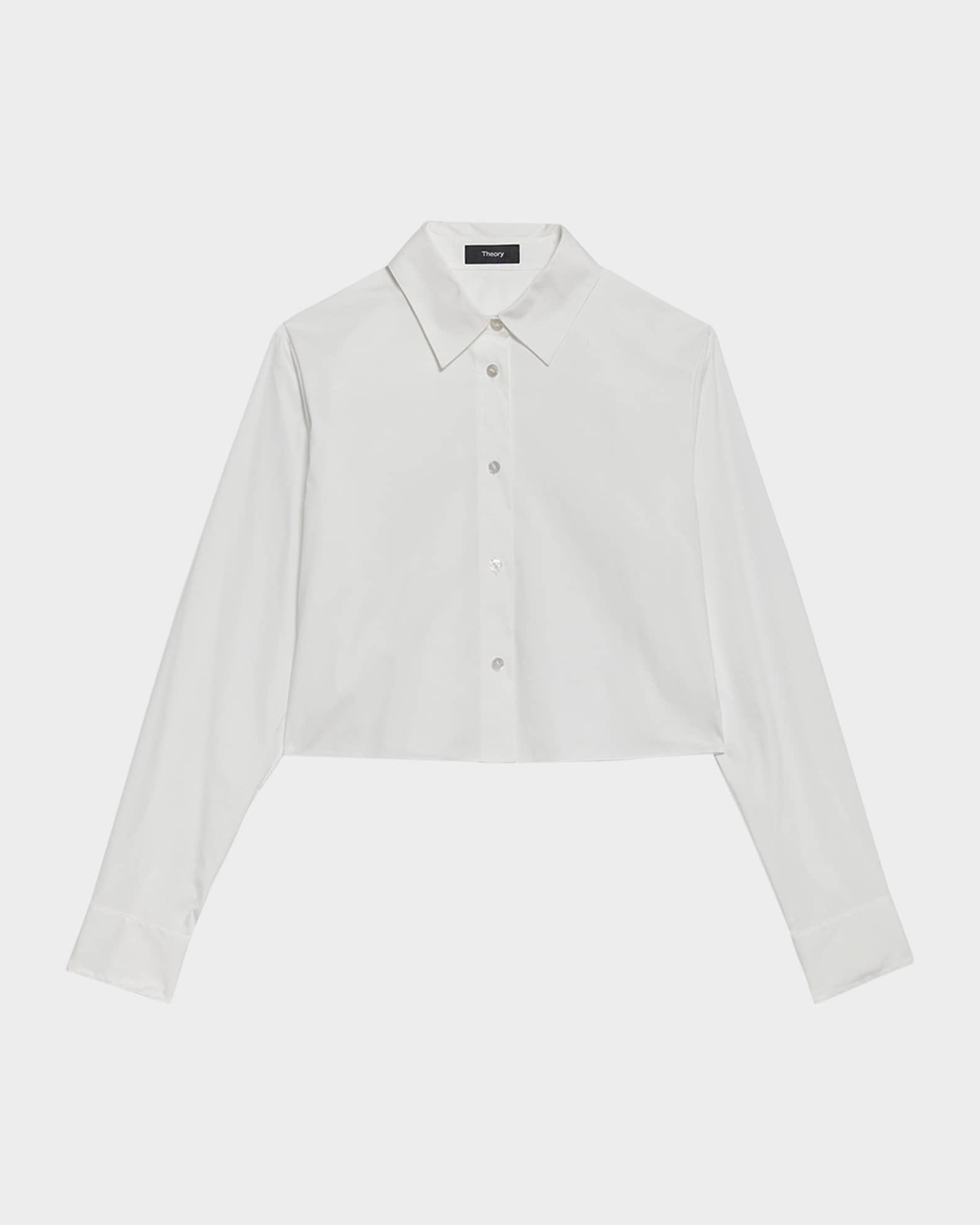 Button-Front Cropped Dress Shirt 0