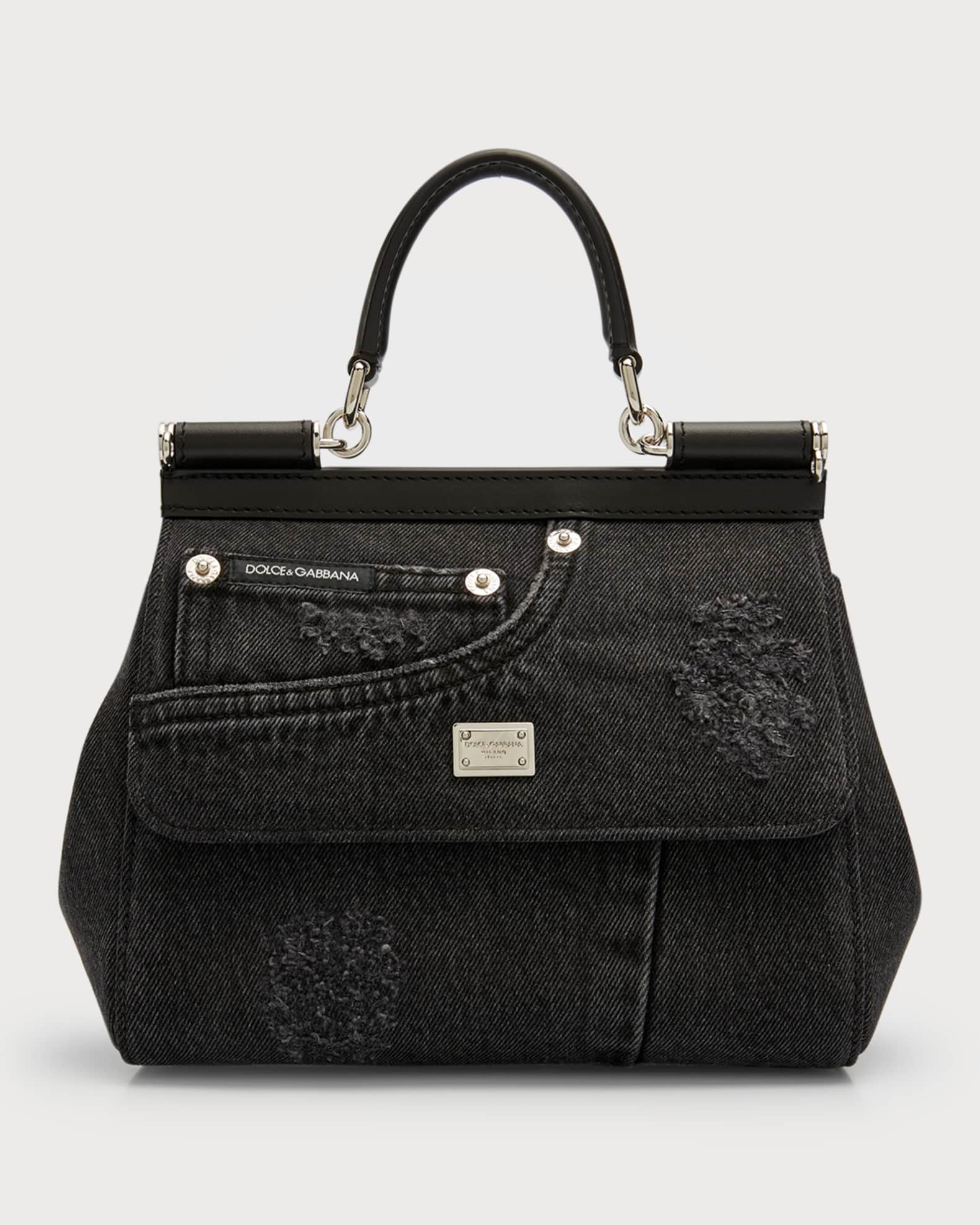 Dolce&Gabbana Sicily Patchwork Distressed Denim TopHandle Bag Neiman Marcus