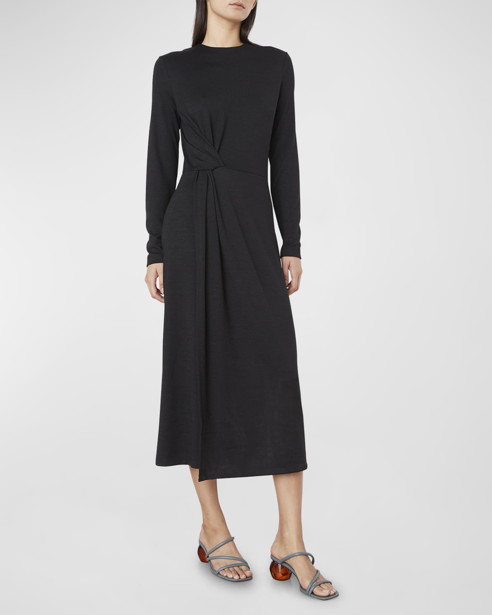 Vince Long-Sleeve Side-Twist Midi Dress | Neiman Marcus