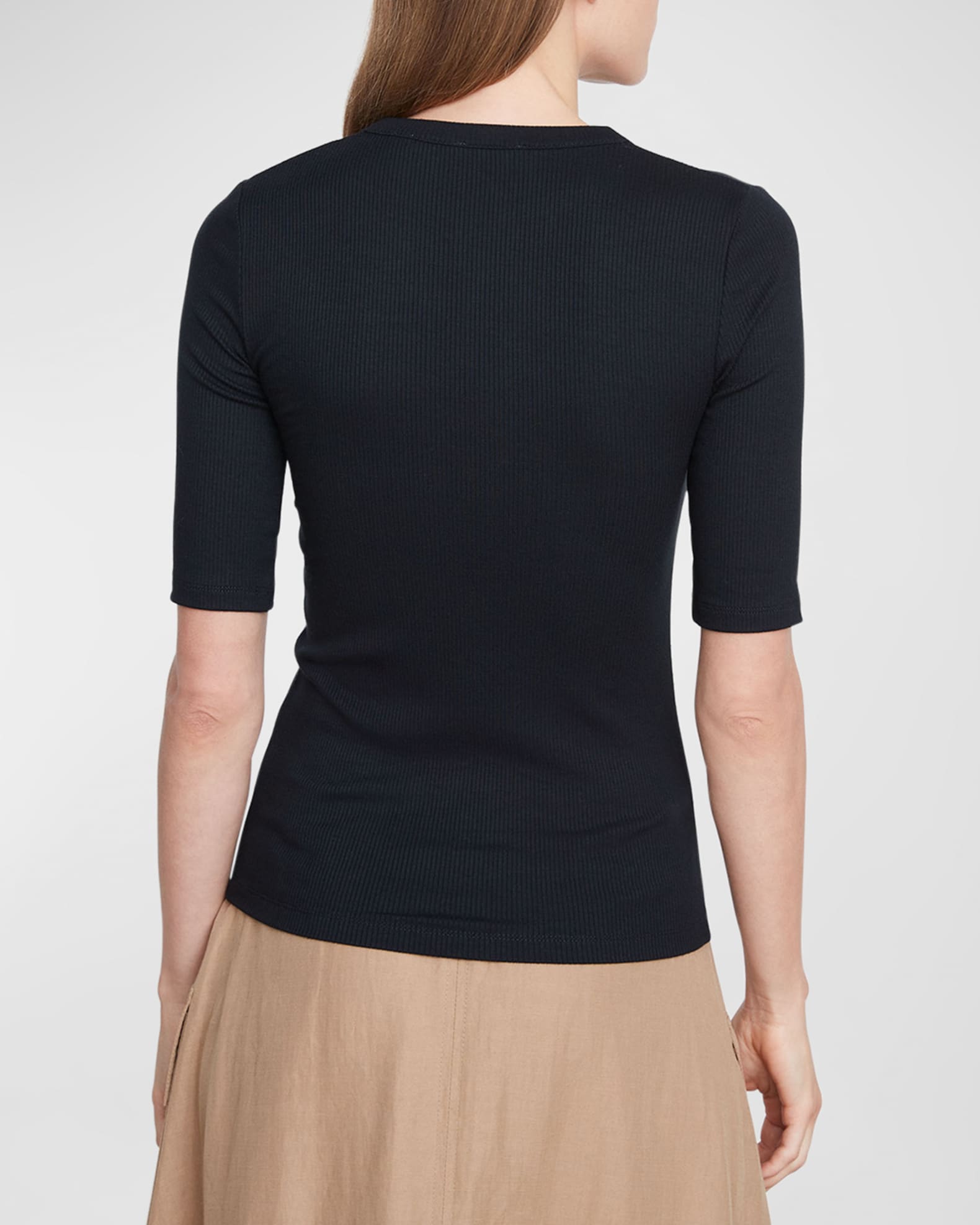 Vince Ribbed ElbowSleeve Henley Top Neiman Marcus