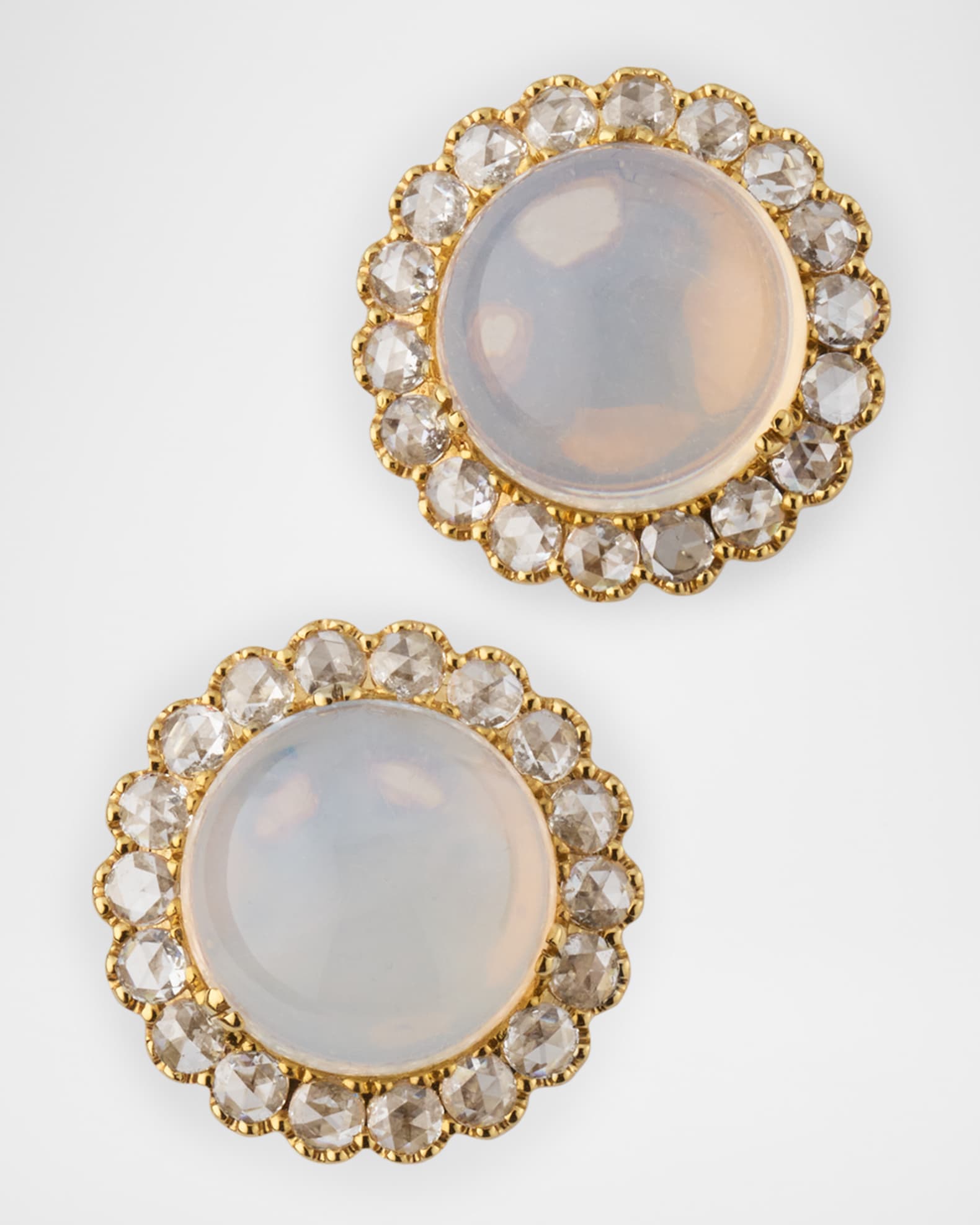 Rock N Roll Moon Quartz Cabochon Stud Earrings with Rose Cut Diamonds in 18K Yellow Gold 0
