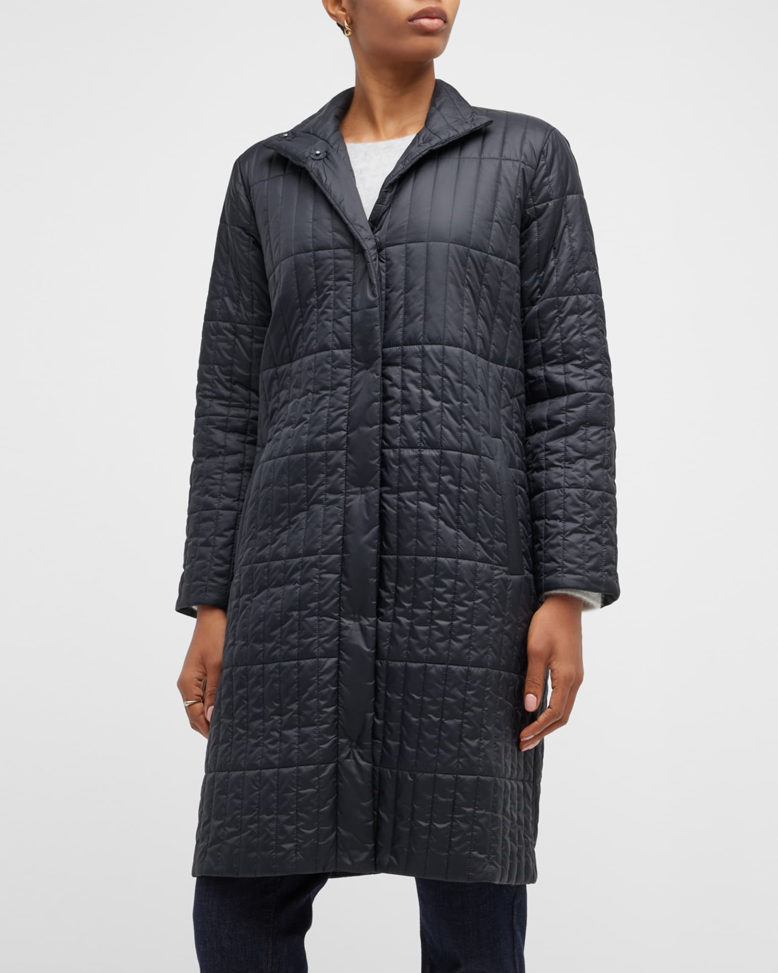 Eileen Fisher Quilted HighCollar Coat Neiman Marcus