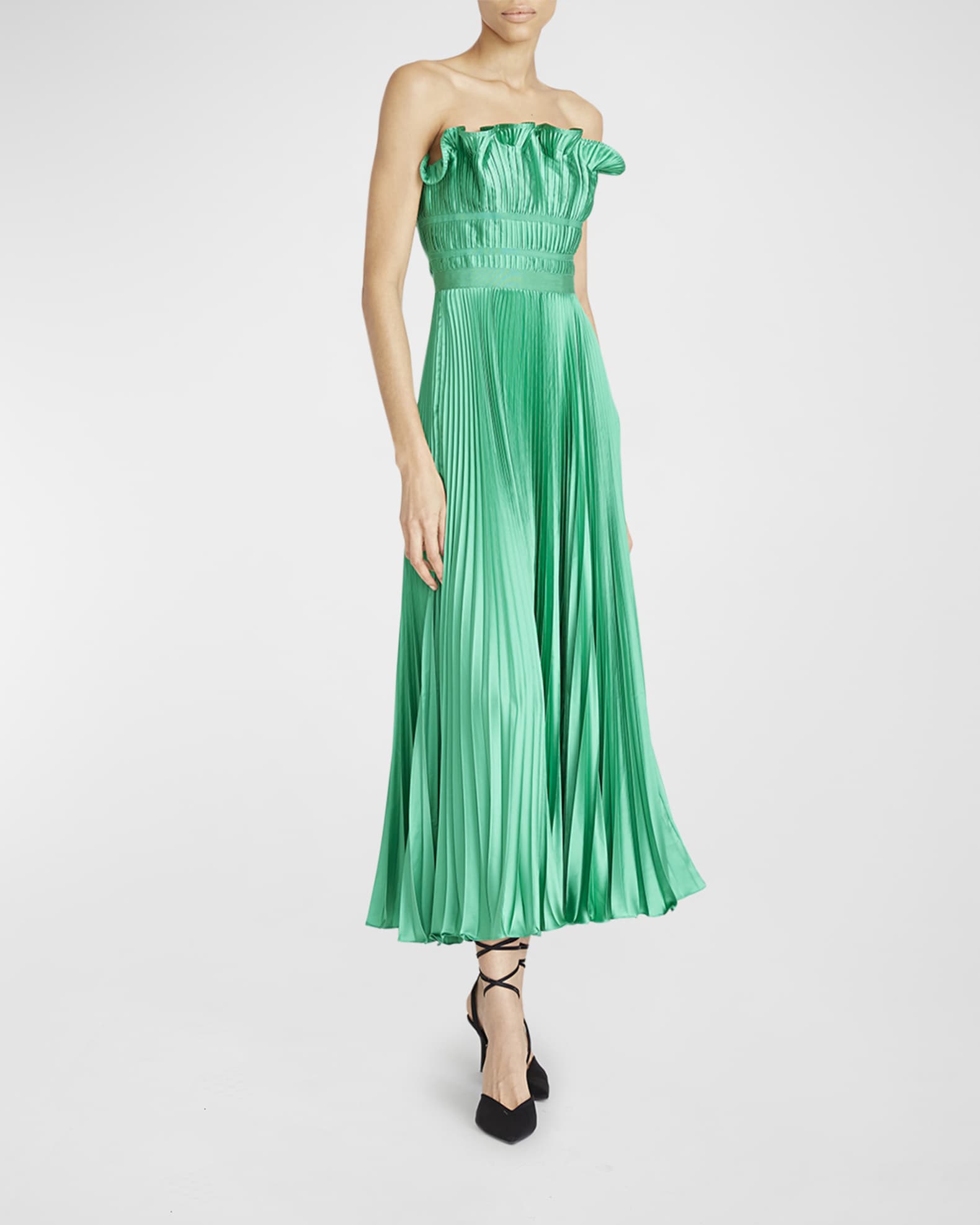 AMUR Giada Strapless Pleated Charmeuse Dress | Neiman Marcus