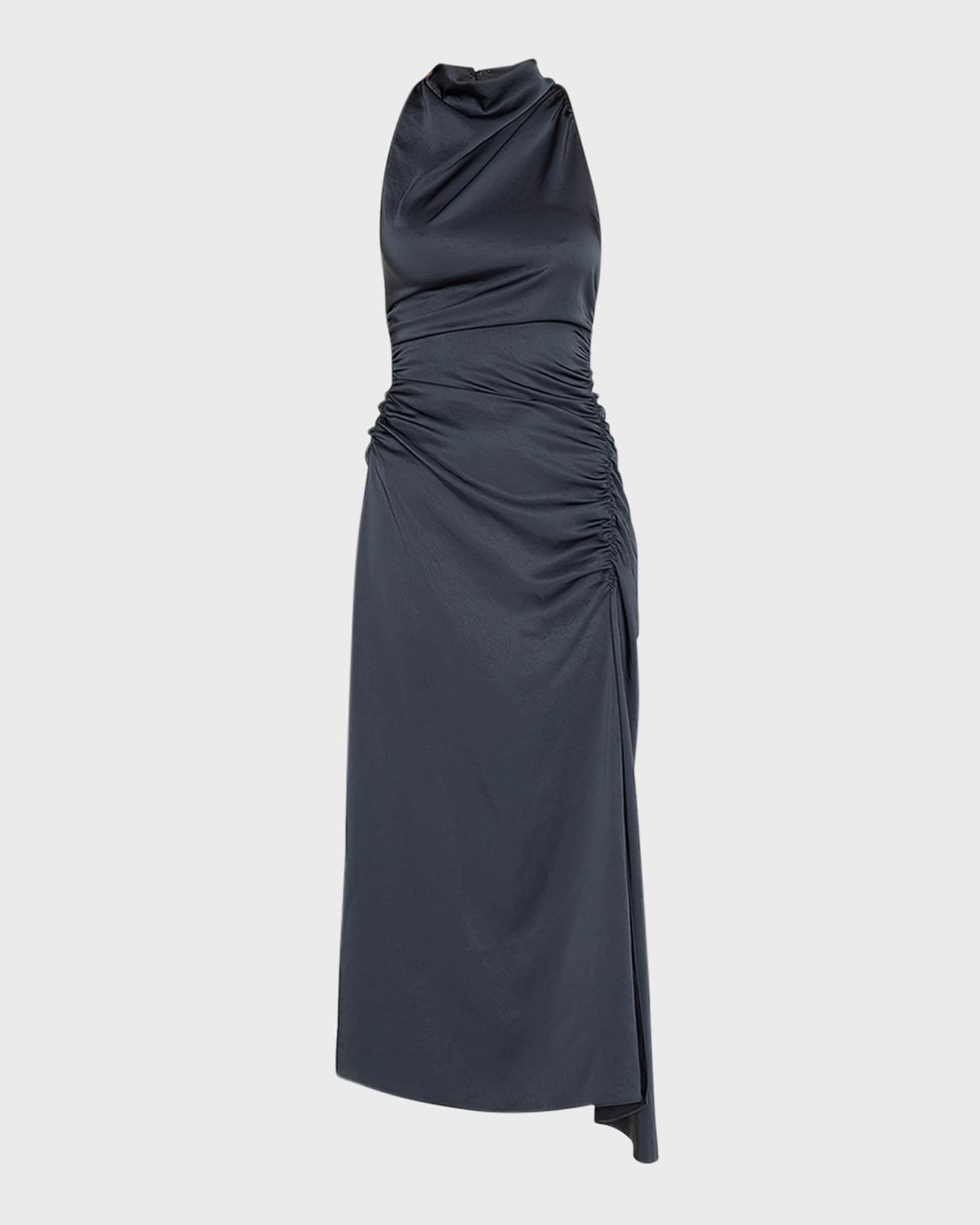 inez neck drawstring satin midi dress main image 0