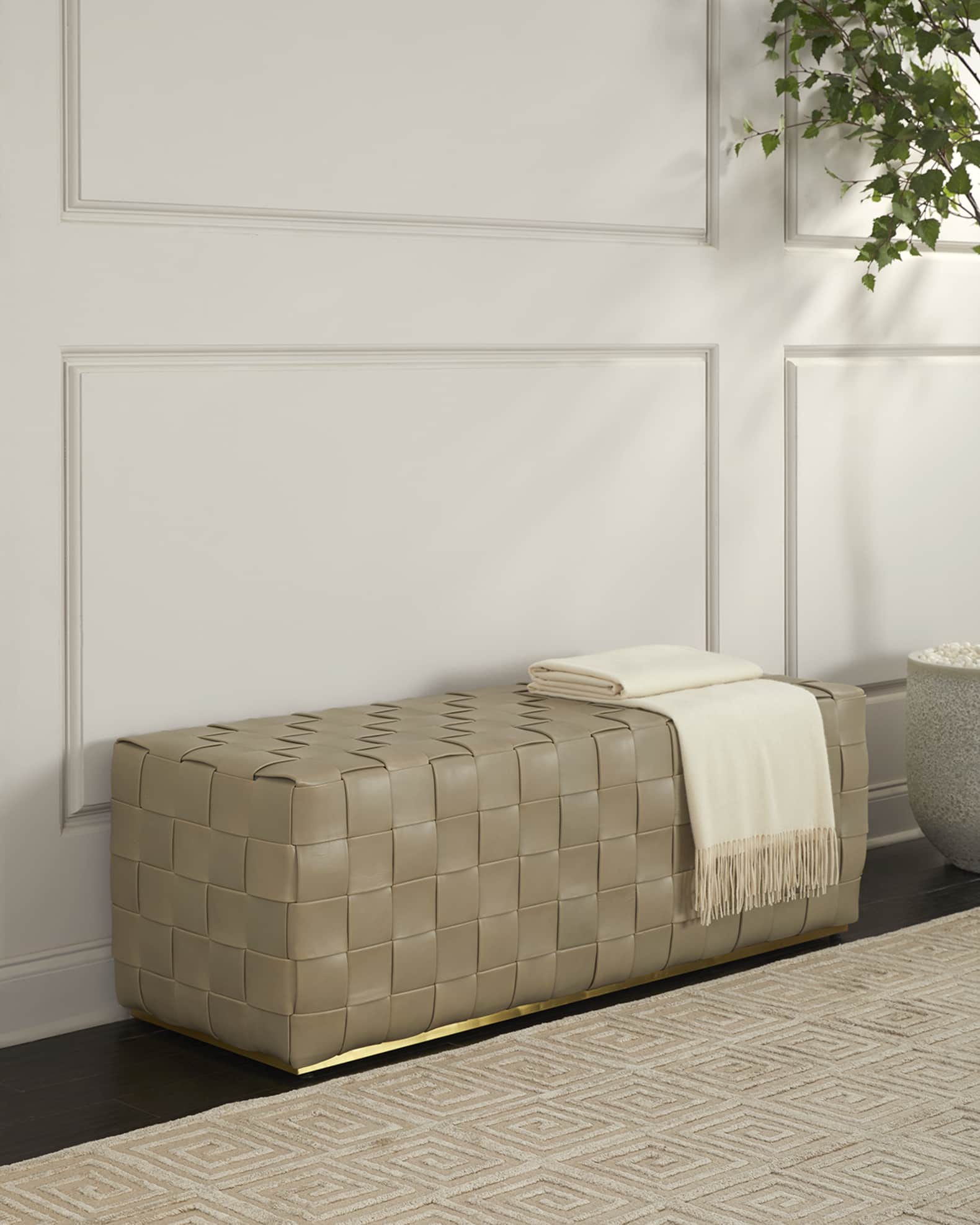 Lakewood Woven Leather Bench, 54" 0