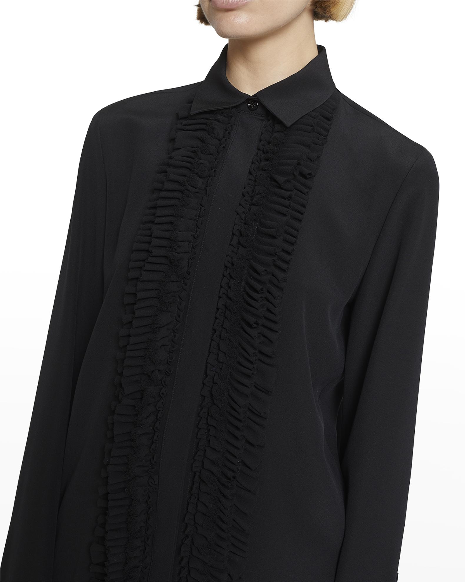 Givenchy Ruffle Front Collared Silk Shirt | Neiman Marcus