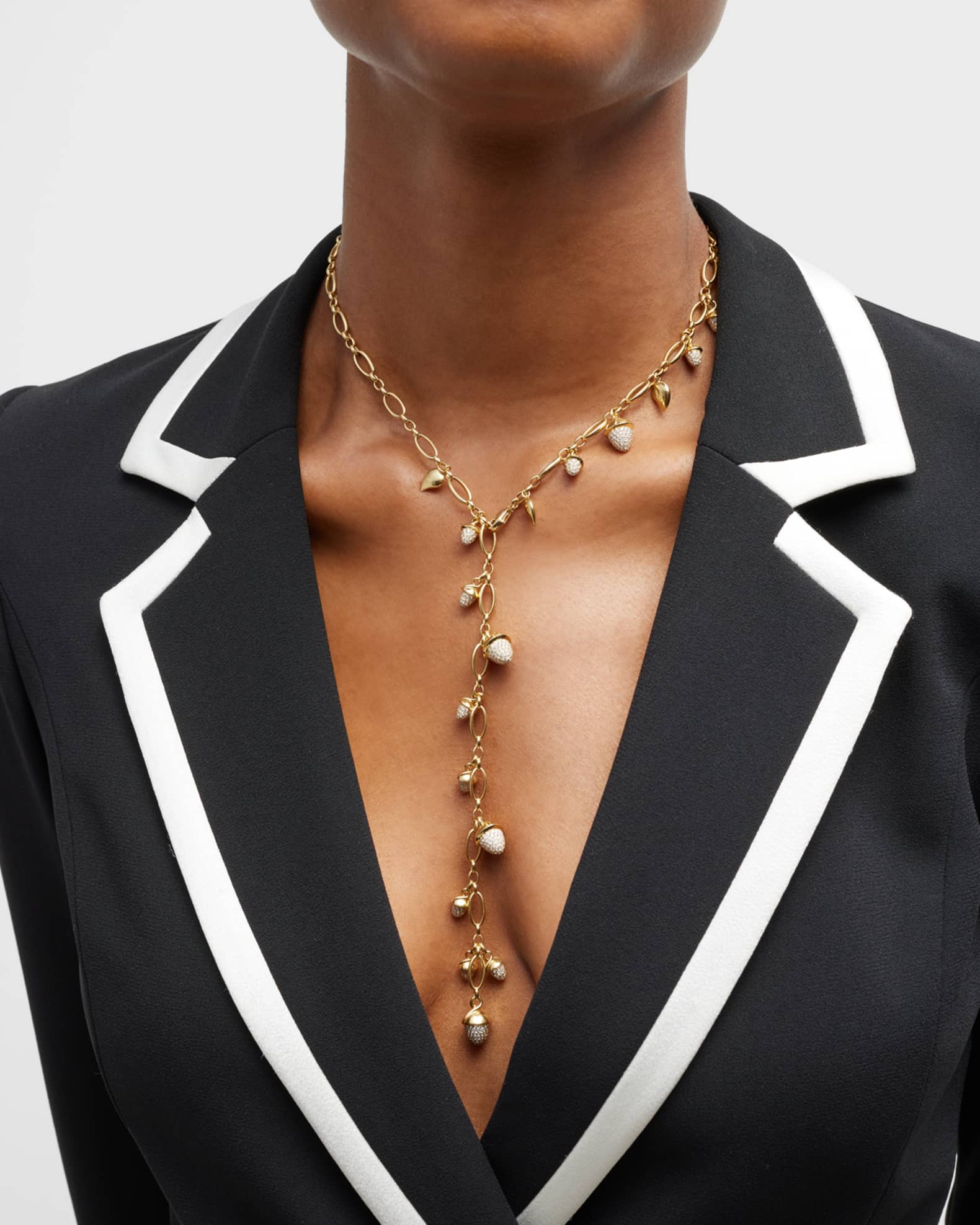 18K Mikado Diamond Pave Acorn Y-Necklace, 56cm 1