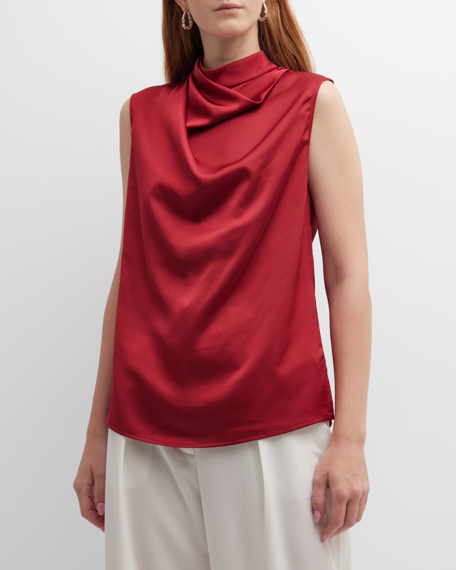 Misook Draped Mock-Neck Sleeveless Crepe De Chine Blouse | Neiman Marcus