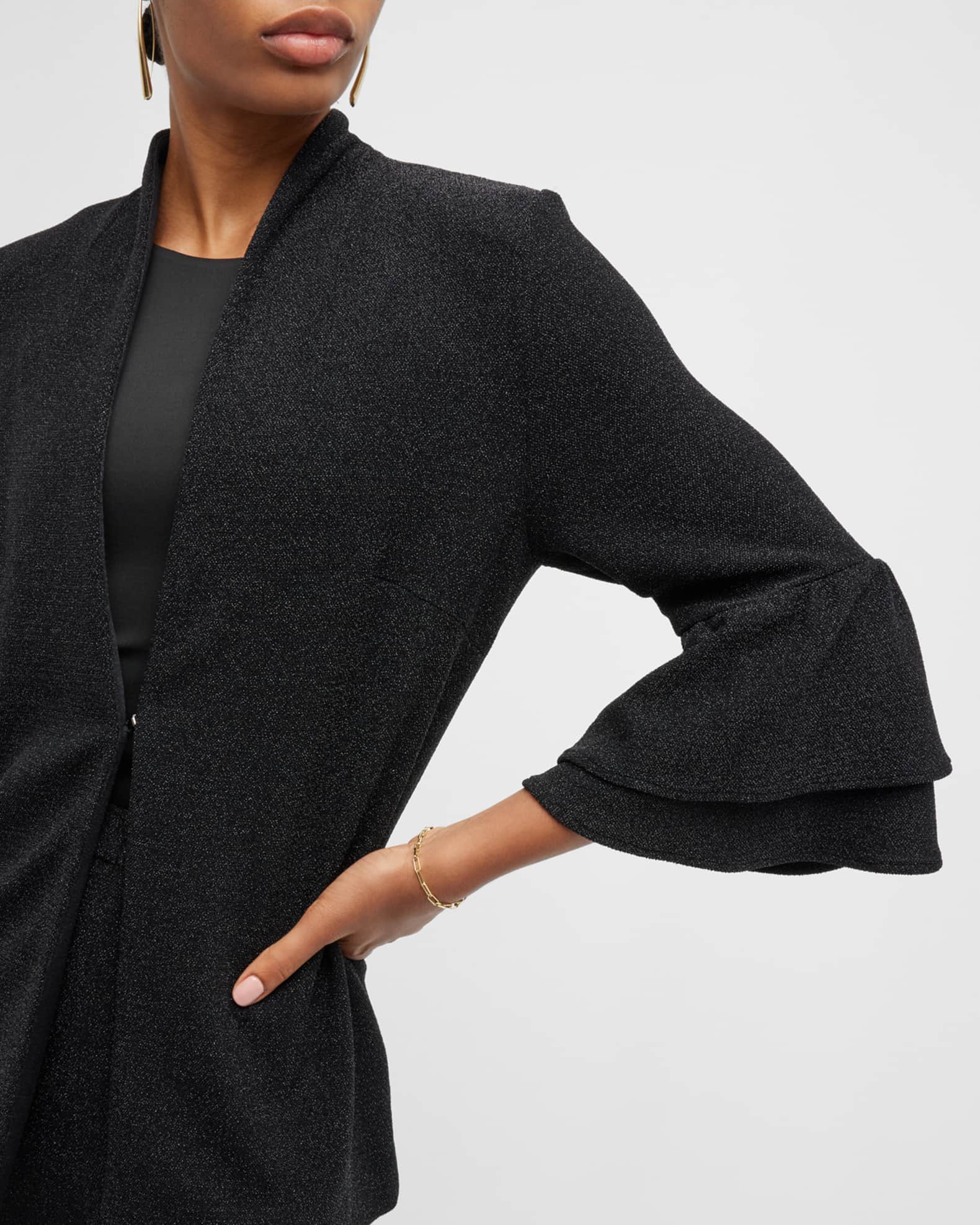 Misook FlutterSleeve Woven Sparkle Jacket Neiman Marcus