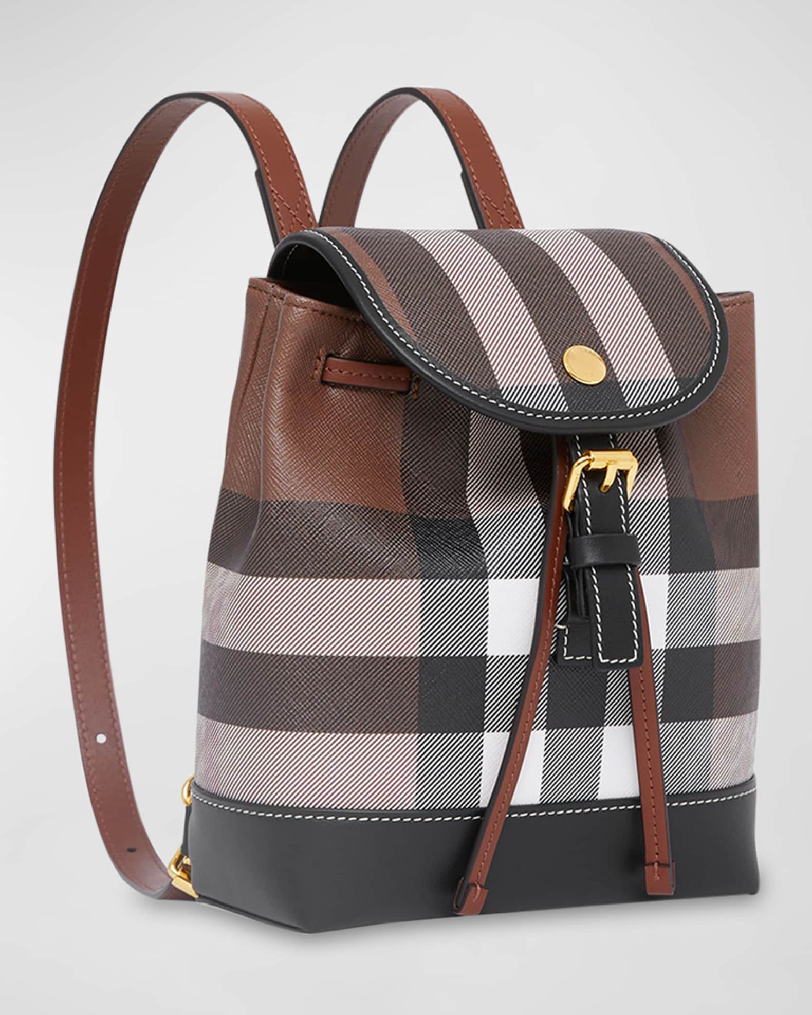 Burberry Micro Check Canvas Leather Backpack Neiman Marcus