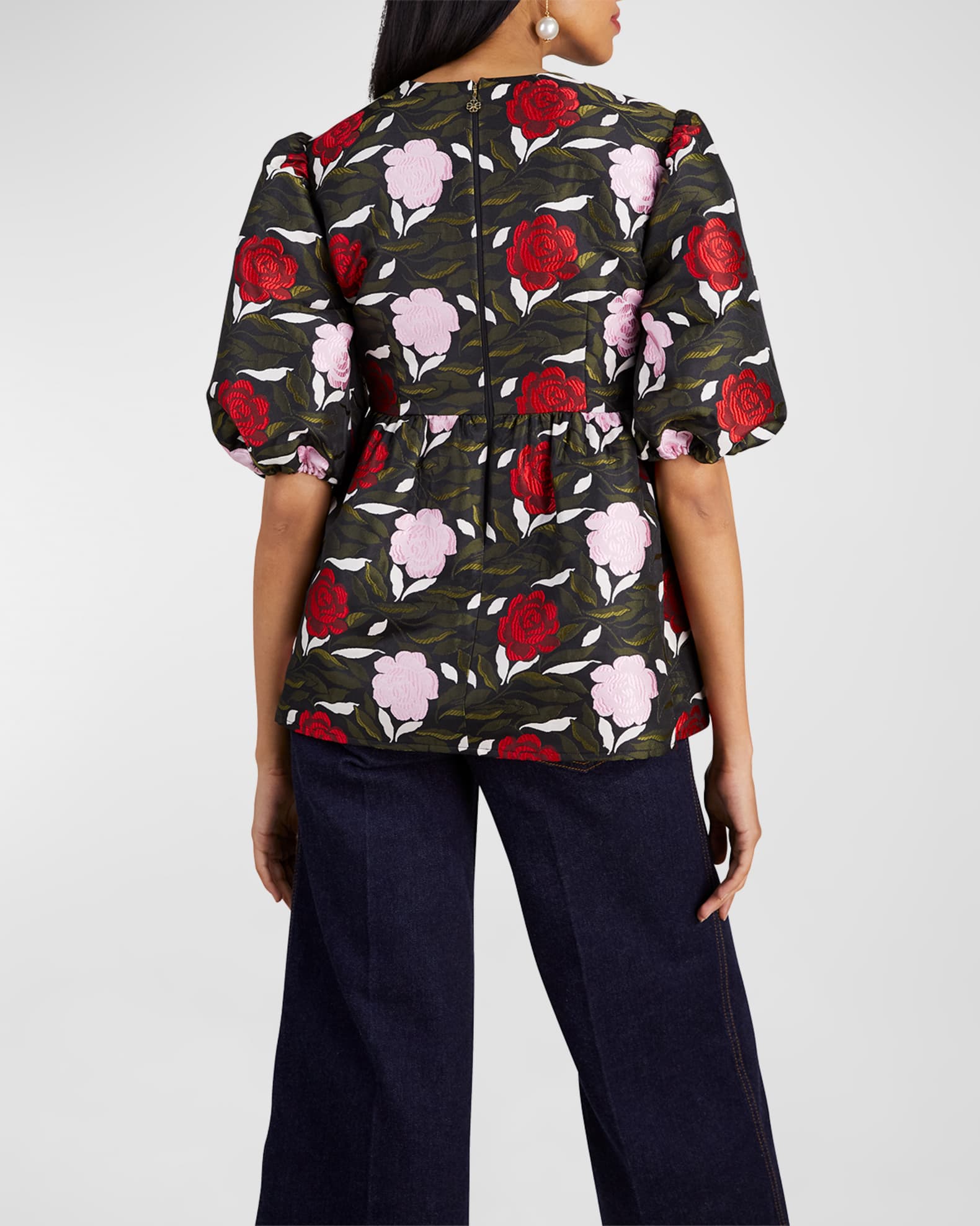 rose garden puff-sleeve brocade top 1