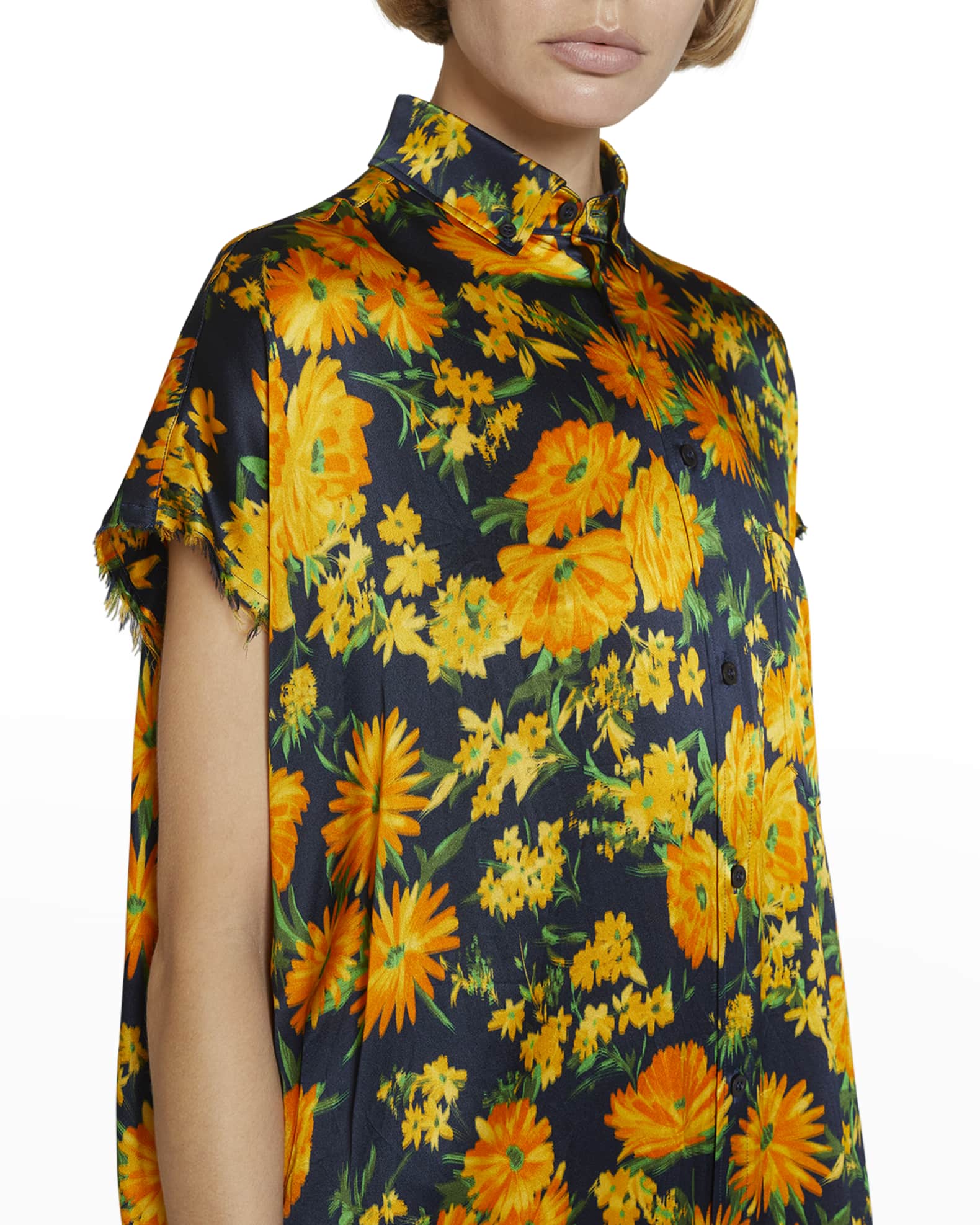 Yellow Bouquet Silk Shirtdress