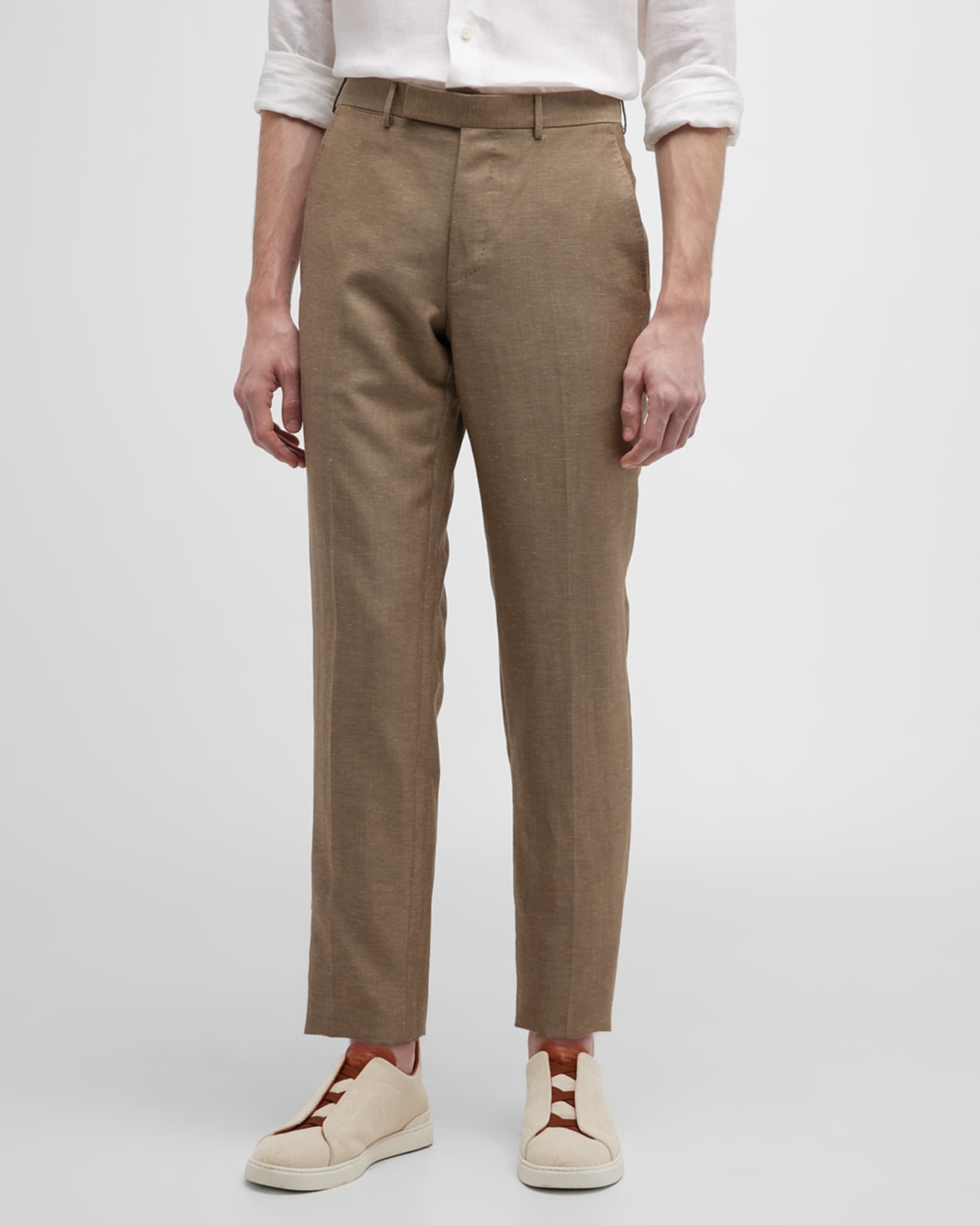 ZEGNA Men's Wool-Linen Twill Pants | Neiman Marcus