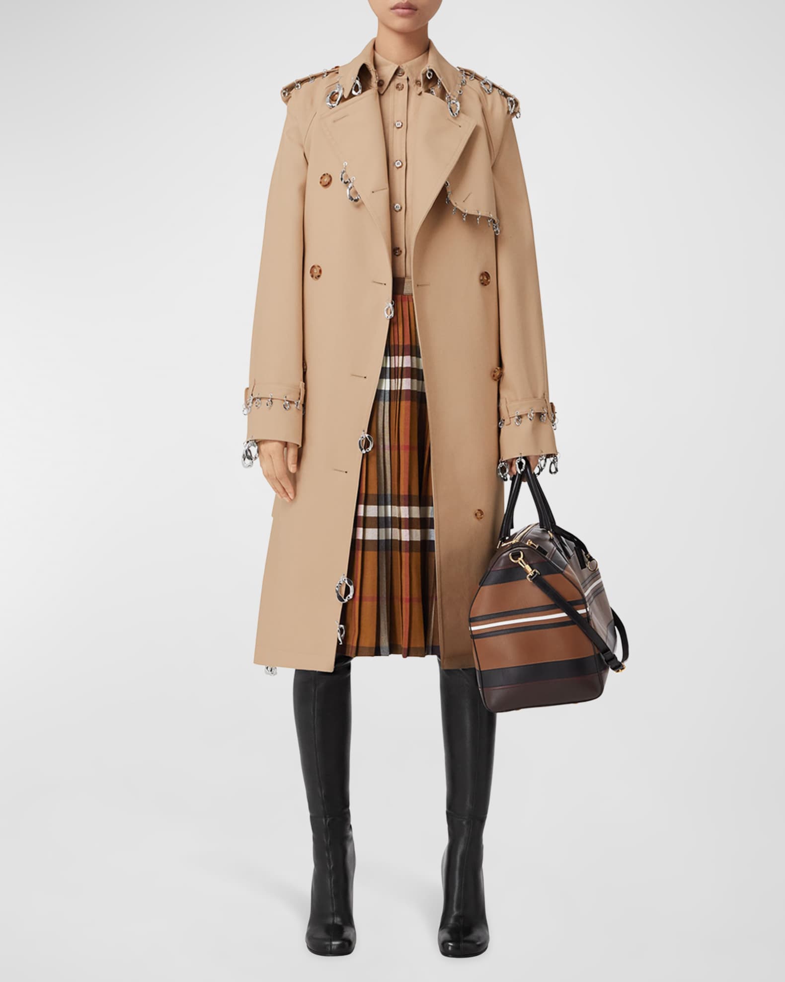 Burberry Ring-Embellished Double-Breasted Trench Coat | Neiman Marcus