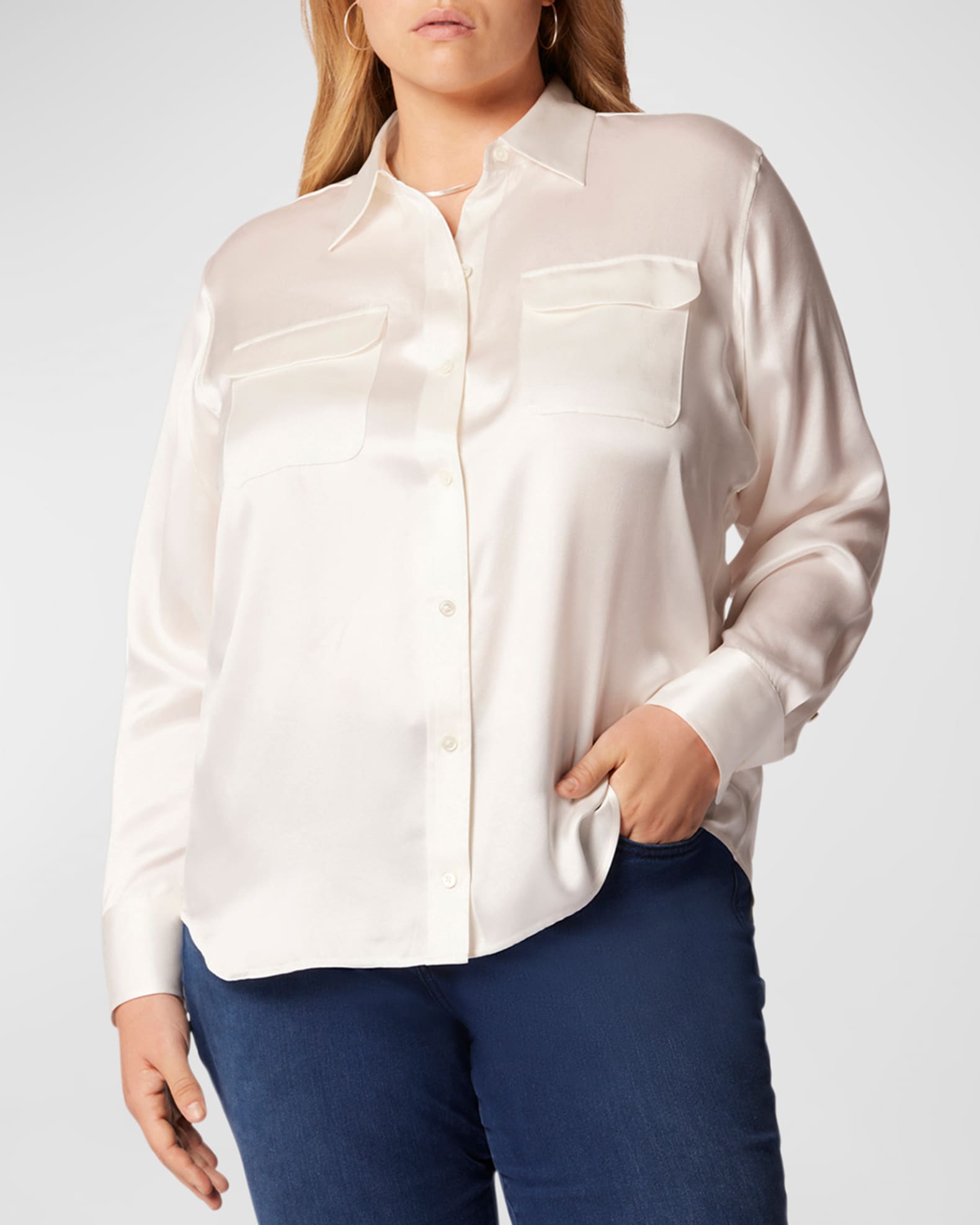 White Silk Plus Size Blouse