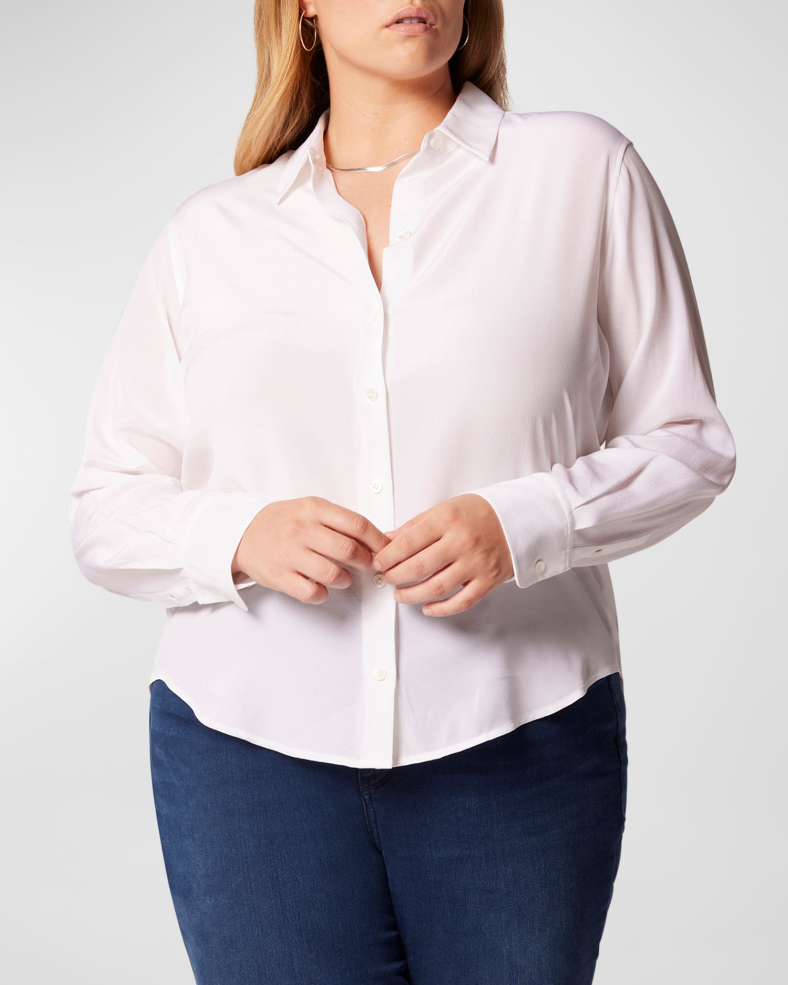 Plus size white silk blouse sales