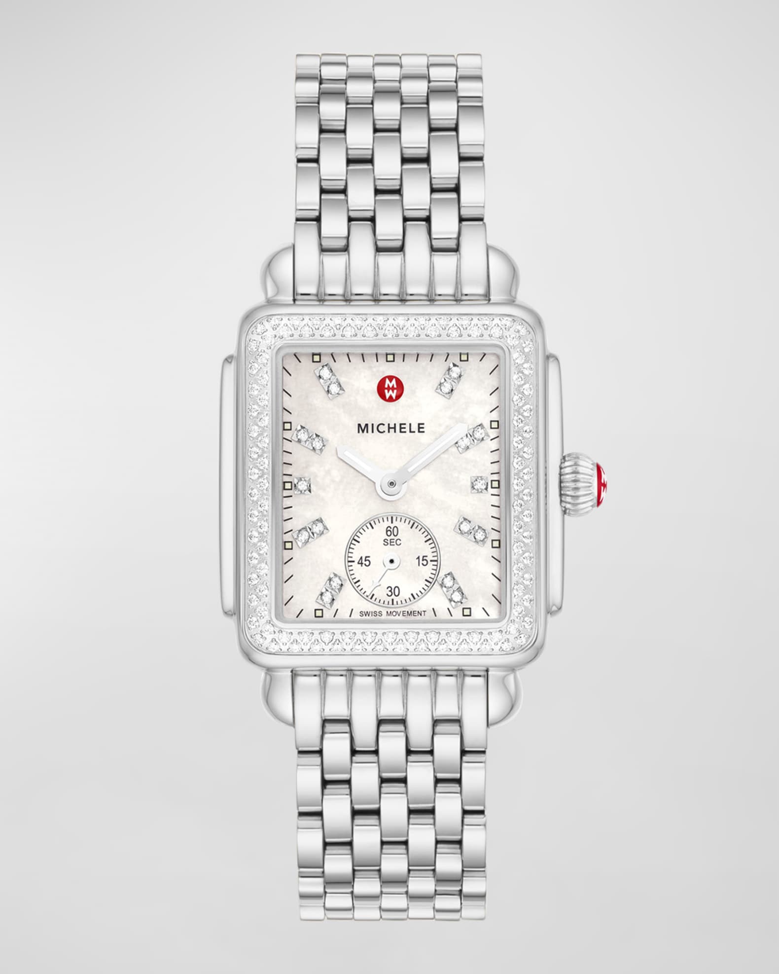 MICHELE Deco Mid Diamond and Mother of Pearl Dial Watch in Stainless Steel Neiman Marcus