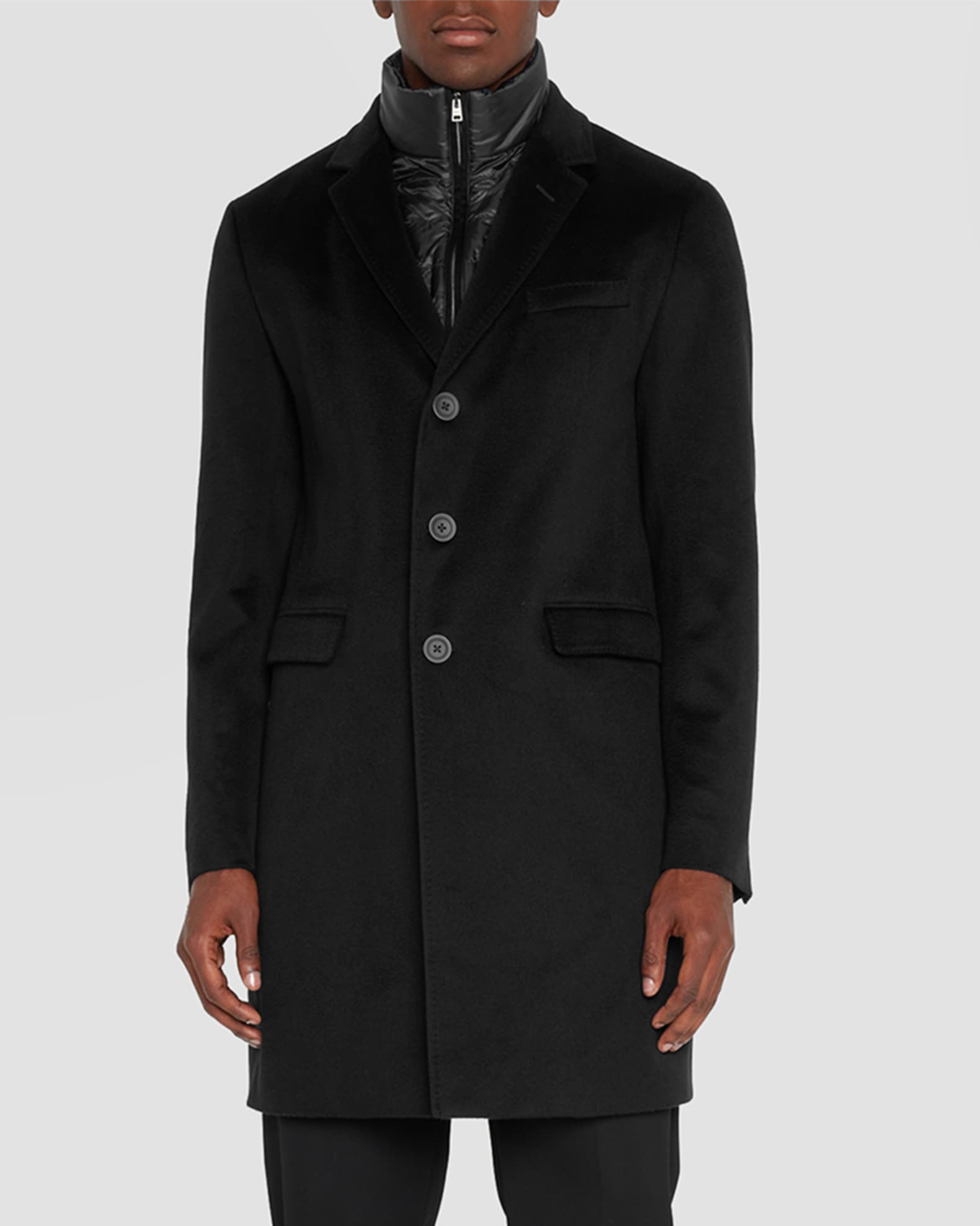 Herno Men's Cashmere Overcoat w/ Nylon Wind-Gaurd | Neiman Marcus