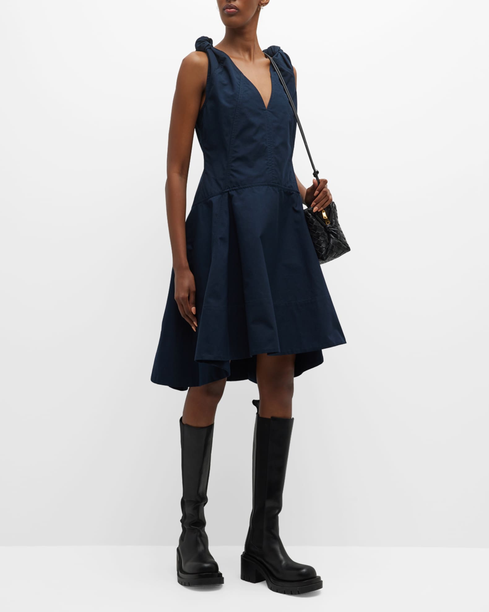 Bottega KnotStraps ALine Cotton Canvas Dress Neiman Marcus
