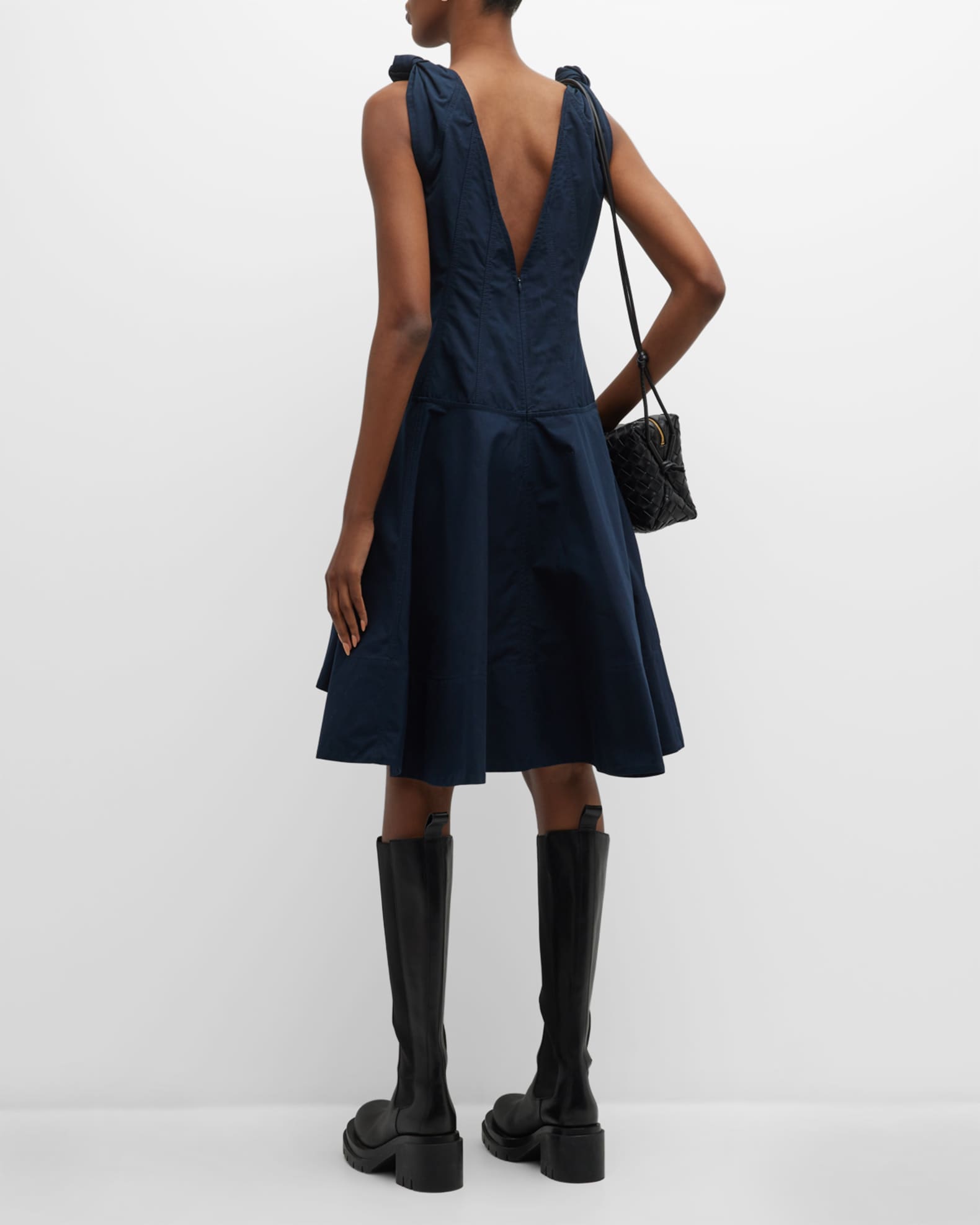 Bottega KnotStraps ALine Cotton Canvas Dress Neiman Marcus