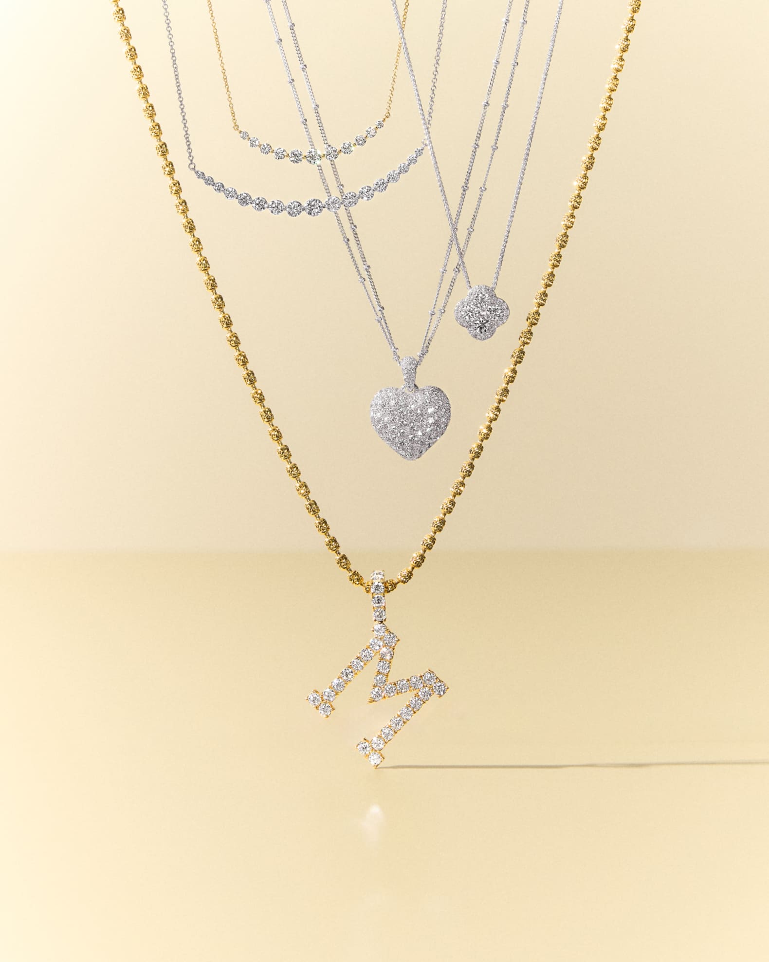 18k White Gold Double Chain Heart Pendant Necklace 18 L 2.80tcw