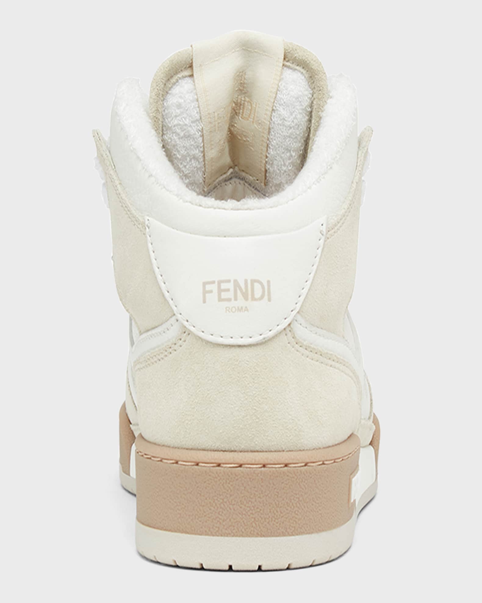 Fendi Match Mixed Leather Mid-Top Sneakers