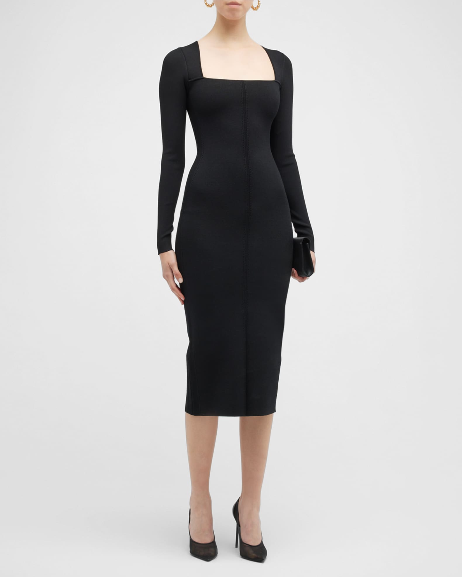Victoria Beckham VB Body Fitted Square Neck Midi Dress | Neiman Marcus