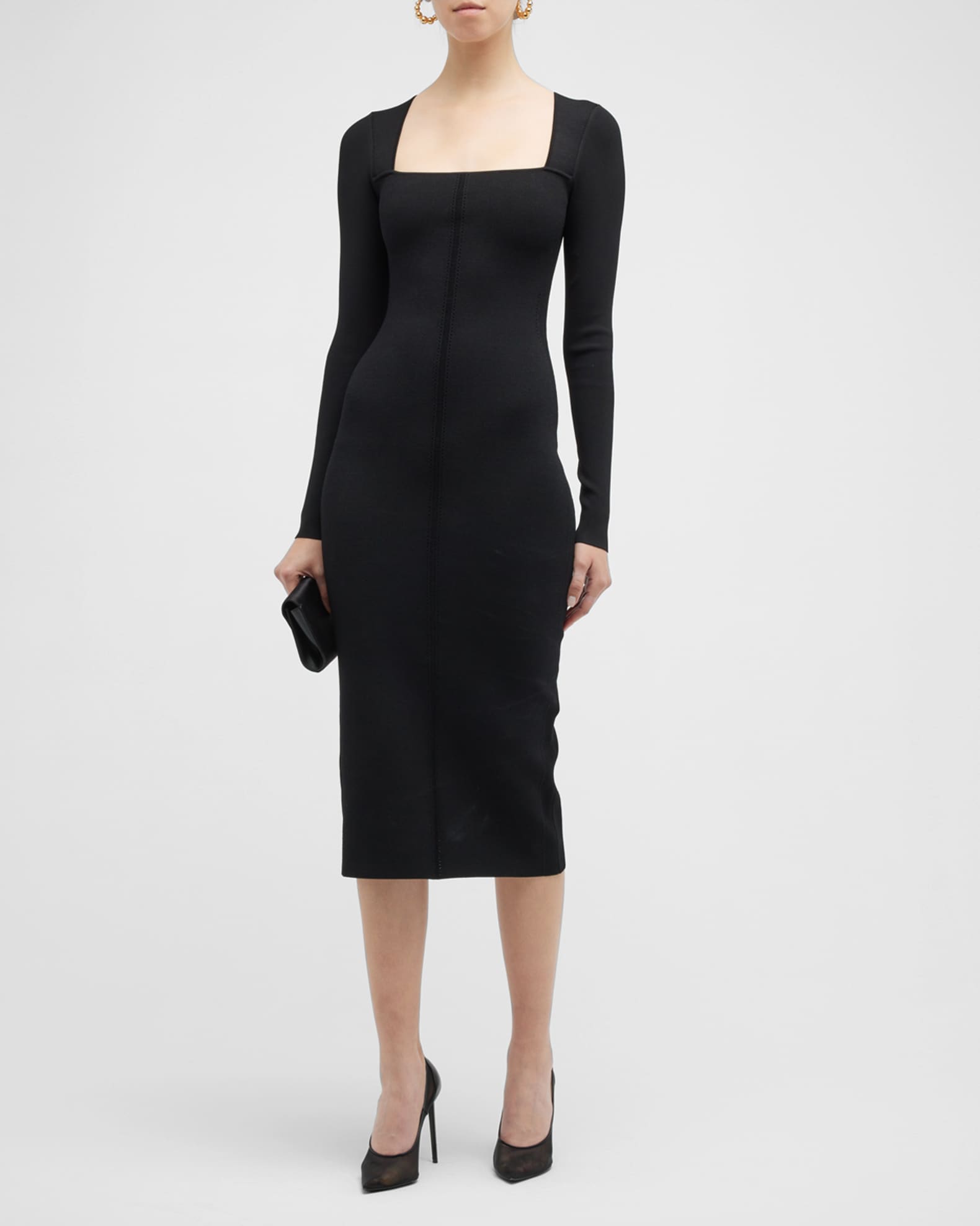 Victoria Beckham VB Body Fitted Square Neck Midi Dress | Neiman Marcus