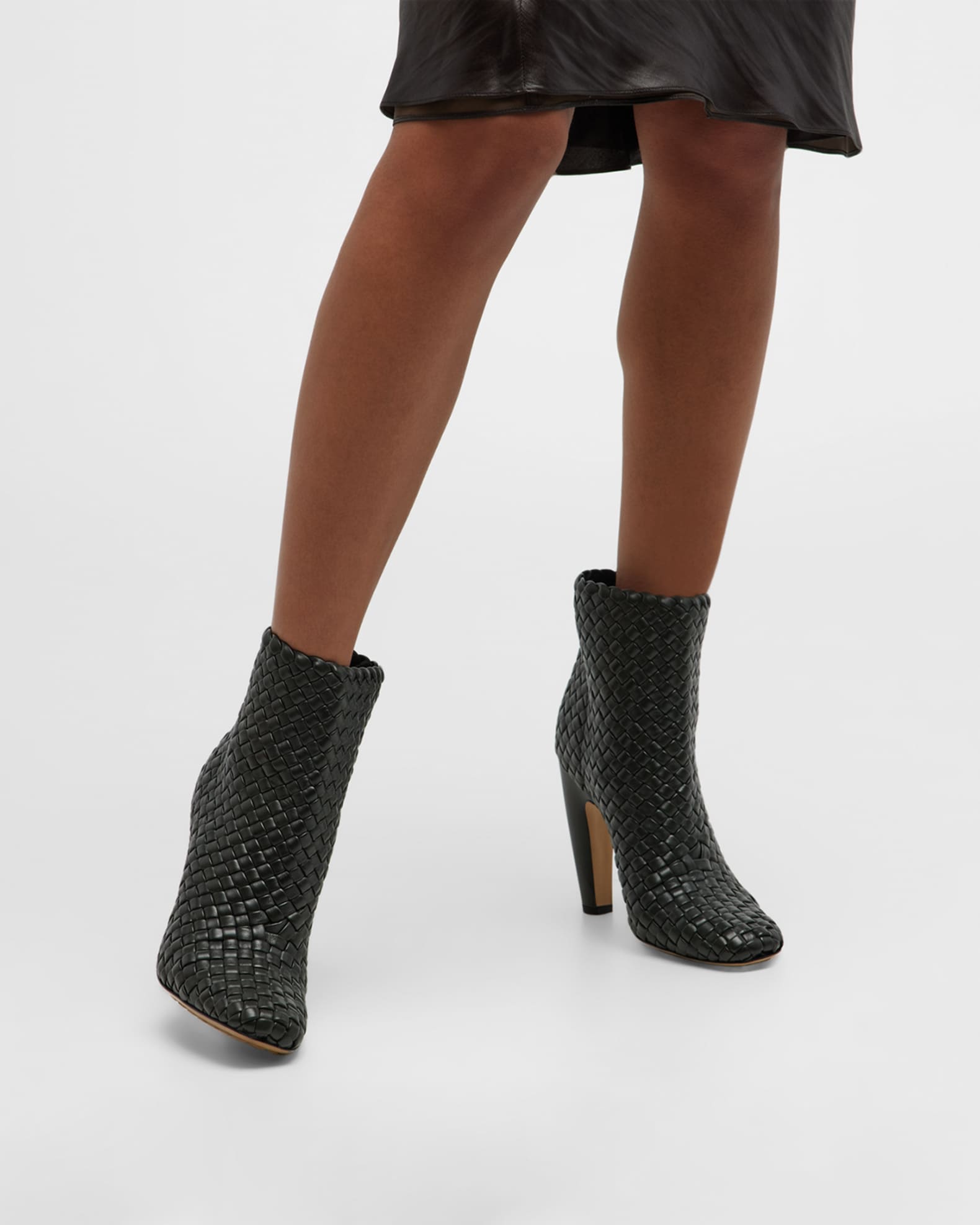 Bottega Veneta Lido Intrecciato Leather Ankle Booties