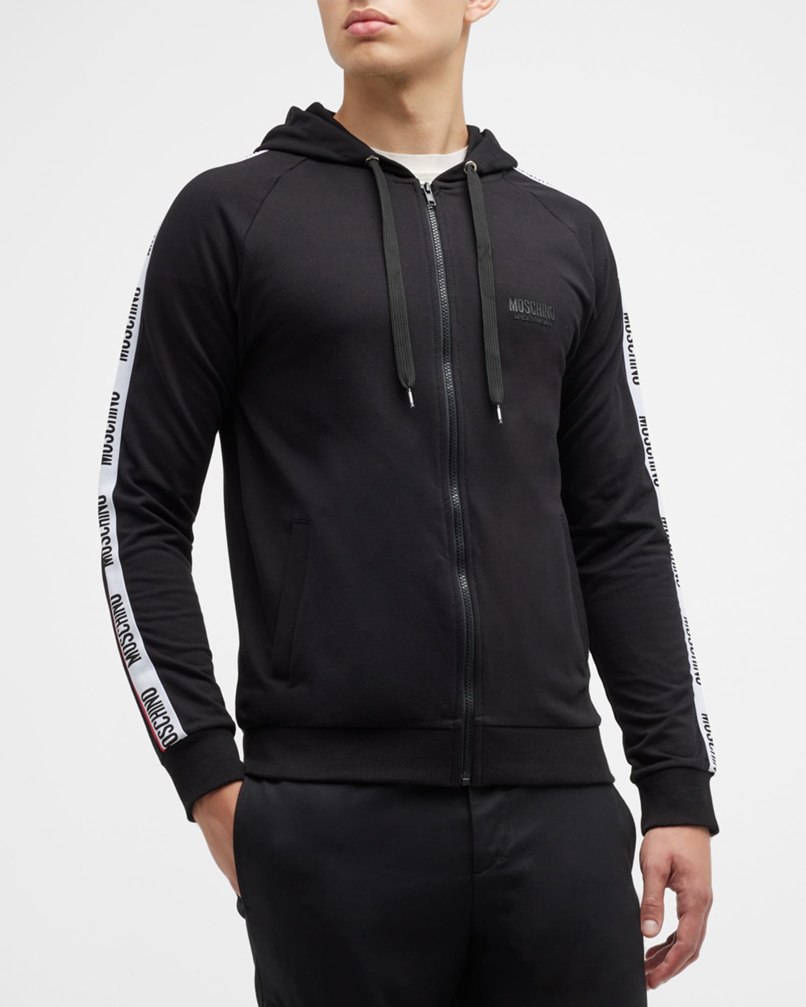 Moschino Men's Logo-Tape Zip Hoodie | Neiman Marcus